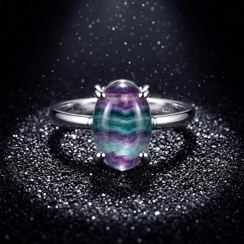 Meadows Natural Edelstein Ring 925 Sterling Silber Oval Cabochon Statement Ring Echter Handgefertigter Solitär Schmuck für Damen R-34