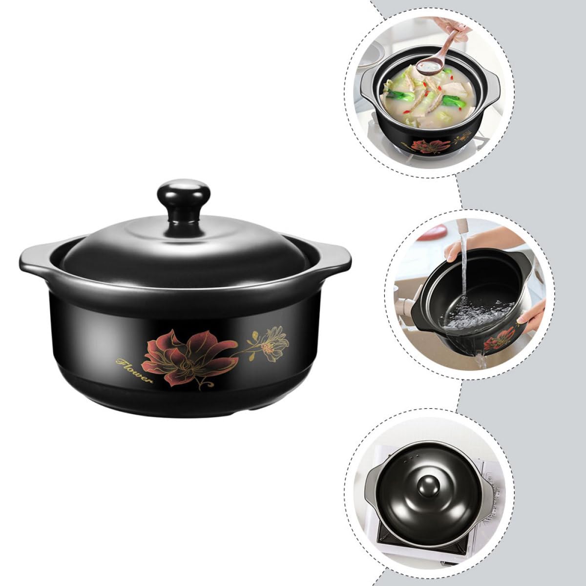 VILLCASE Casseruola in Ceramica da Cucina 1600ml per Zuppe e Stufati, Resistente al Calore, Design Creativo e Distribuzione Uniforme del Calore, per 1-2 Persone in Cucina