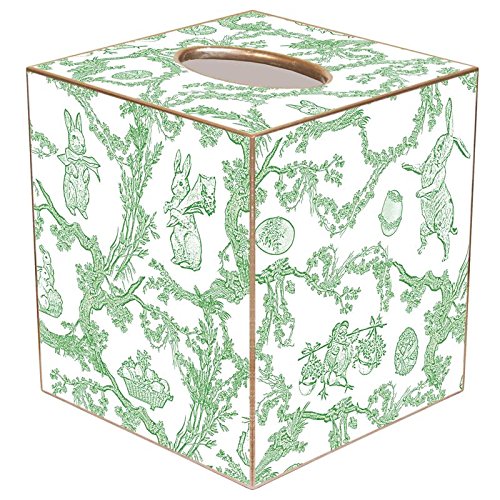 Green Bunny Toile Paper Mache Tissue Box Cover