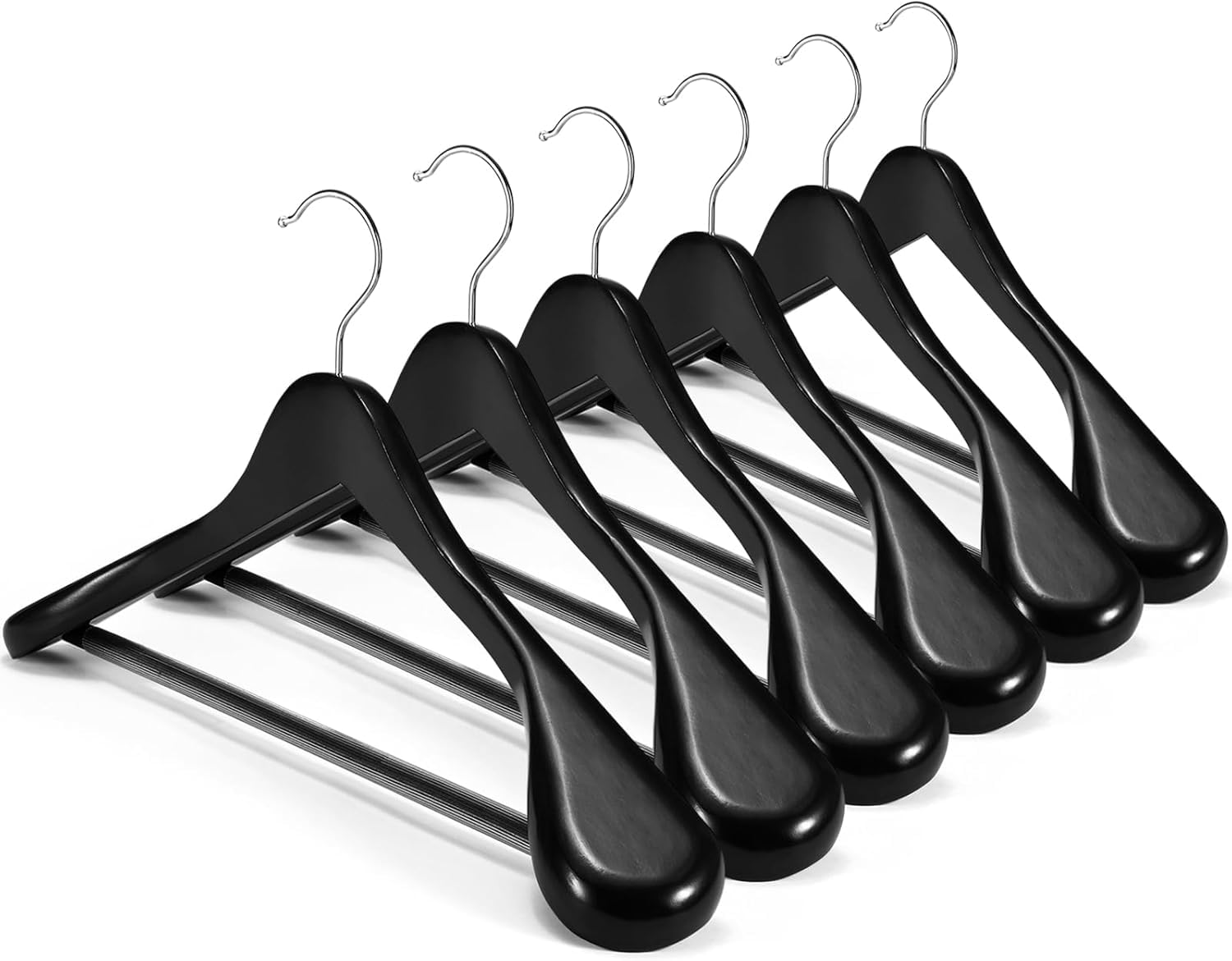 MELA'S Lot de 12 cintres larges en bois naturel antidérapant pour veste stable, costume, chemises, épaules extra larges, 45 x 23 x 5,5 (noir)