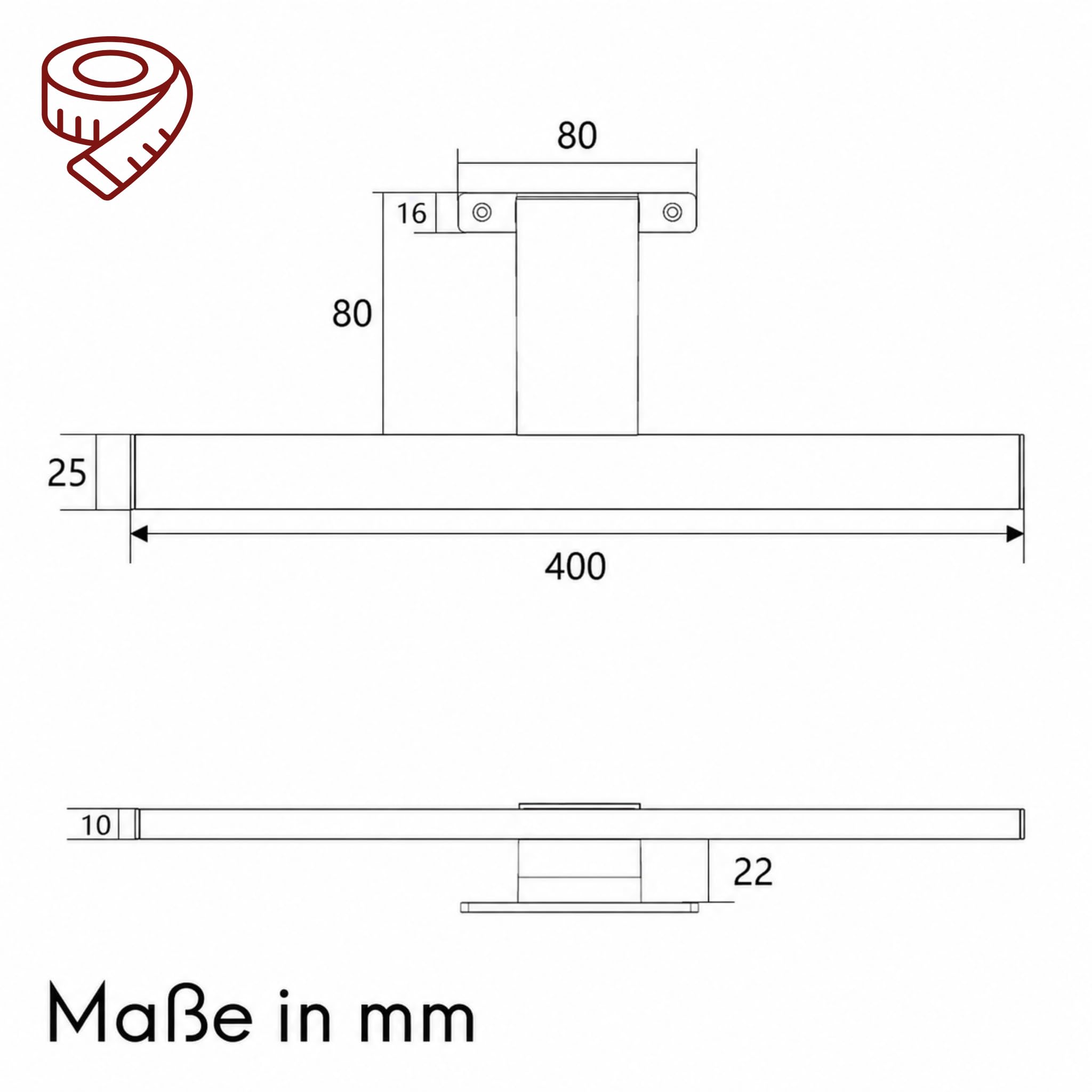 kalb | LED Badleuchte 400mm verchromt Spiegelleuchte 230V IP44 für Bad Spiegel 3000K warmweiß oder 4000K neutralweiß (Warmweiß)