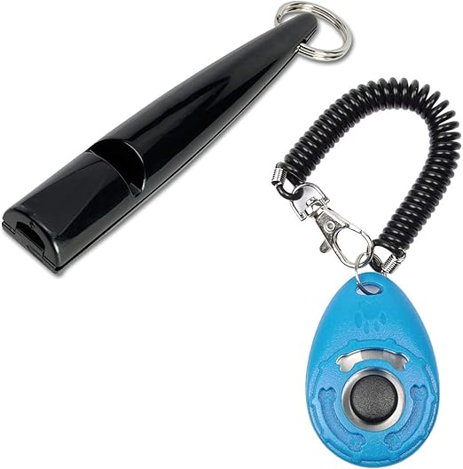 PetSpy Dog Training Whistle and Clicker with Wrist Strap for Dog Recall, Bark Control - Complete Pet Training Kit (1 Clicker & 1 Whistle)