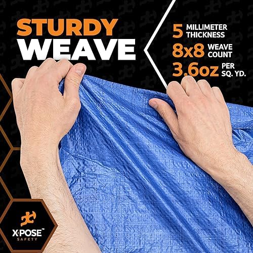Better Blue Poly Tarp - 5' X 7' - Multipurpose Protective Cover, Leightweight, Durable, Waterproof, Weather Proof - 5 Mil Thick Polyethylene - by Xpose Safety - 5