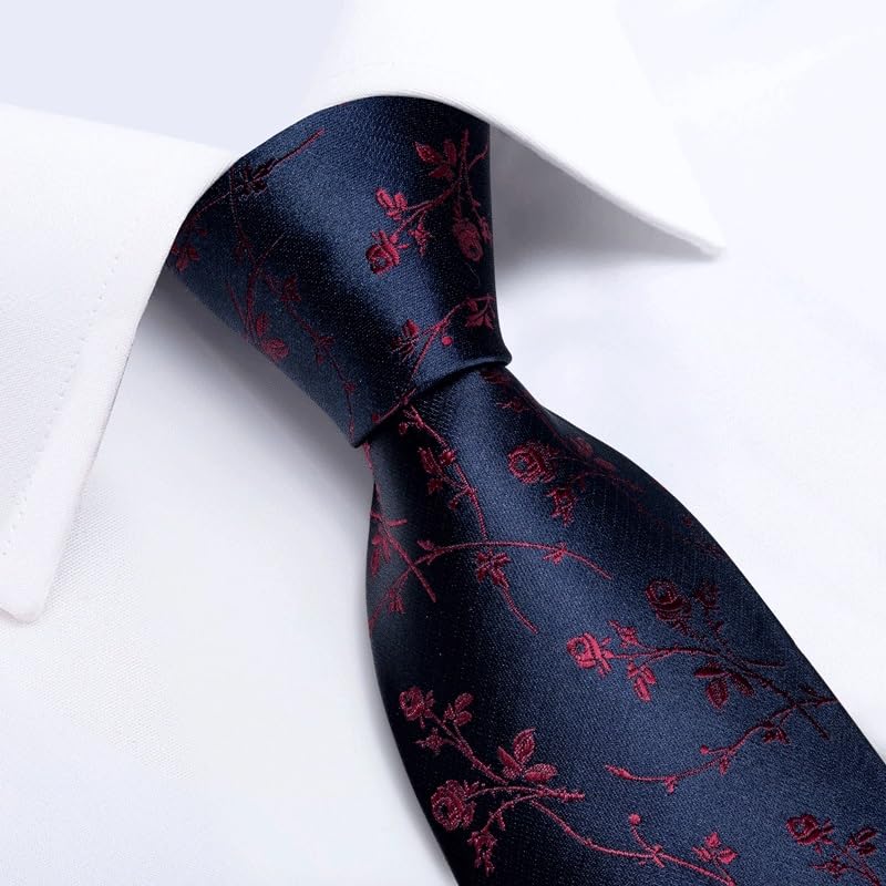 Corbata de seda para hombre con pañuelo y gemelos miniatura 3