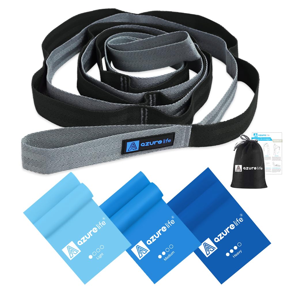 Flat Resistance Band Set (3 Pieces Total) Exercise Bands and Premium Durable Cotton Stretch Strap with Loops