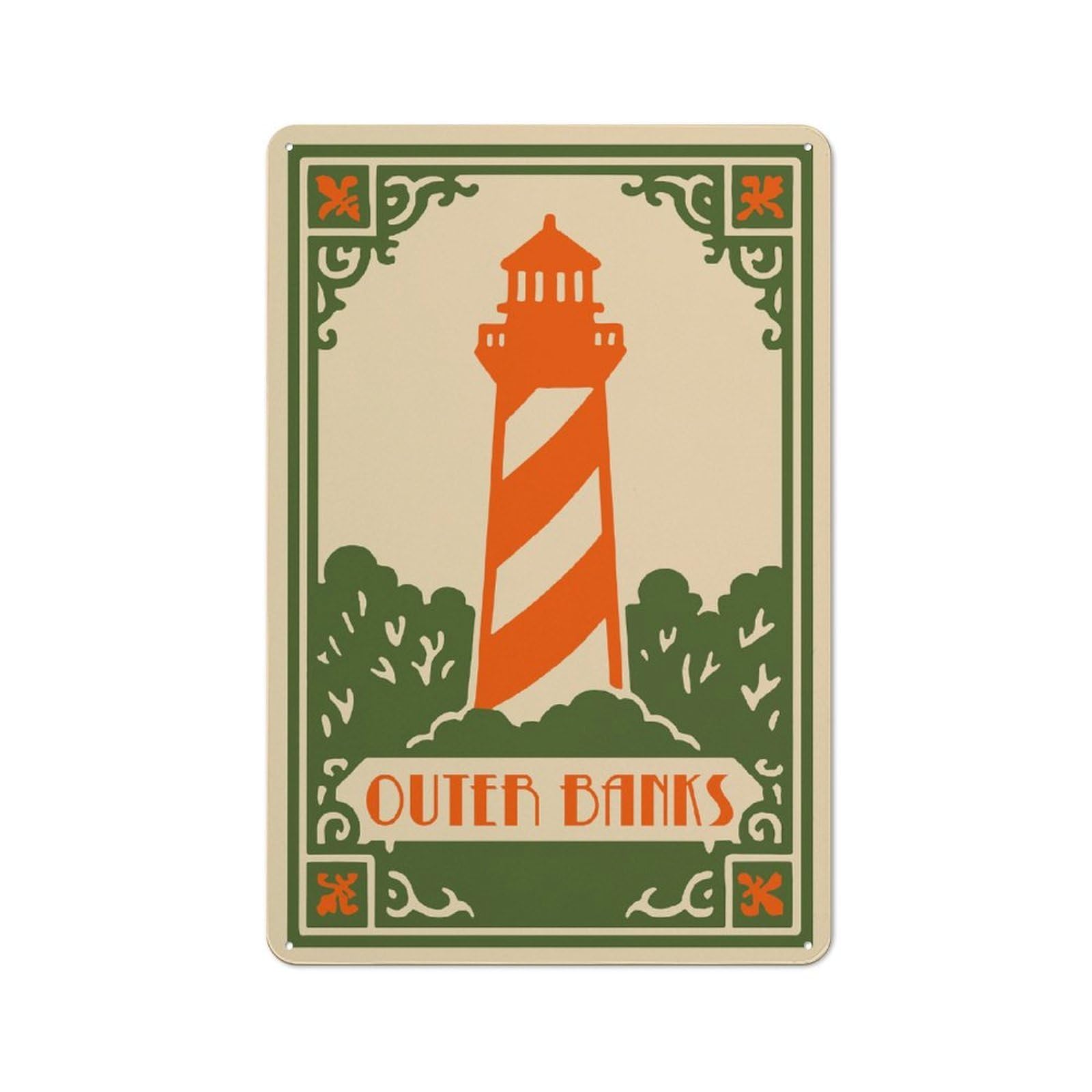 Junmoney Style-6 Outer Banks Lighthouse Art Vintage Metal Sign 30X20cm, Vintage Cafe Wall Decor For Takeaway, Bar, Kitchen Or Counter Area