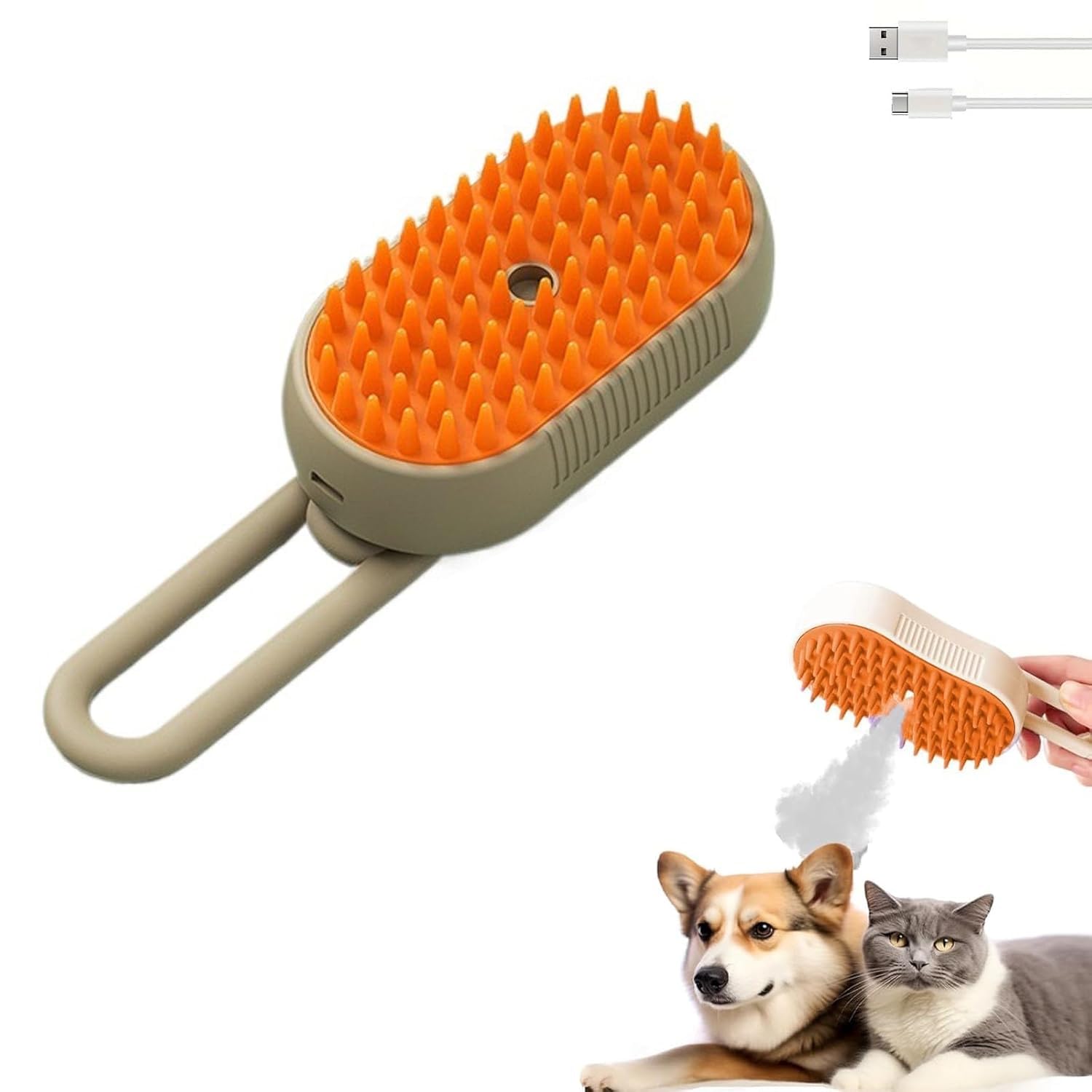 Legendtech Khaki Defur Comb For Cats And Dogs, 3 In 1 Cat Steam Brush, Electric Cat Grooming Massage Brush With Steam And Water Spray