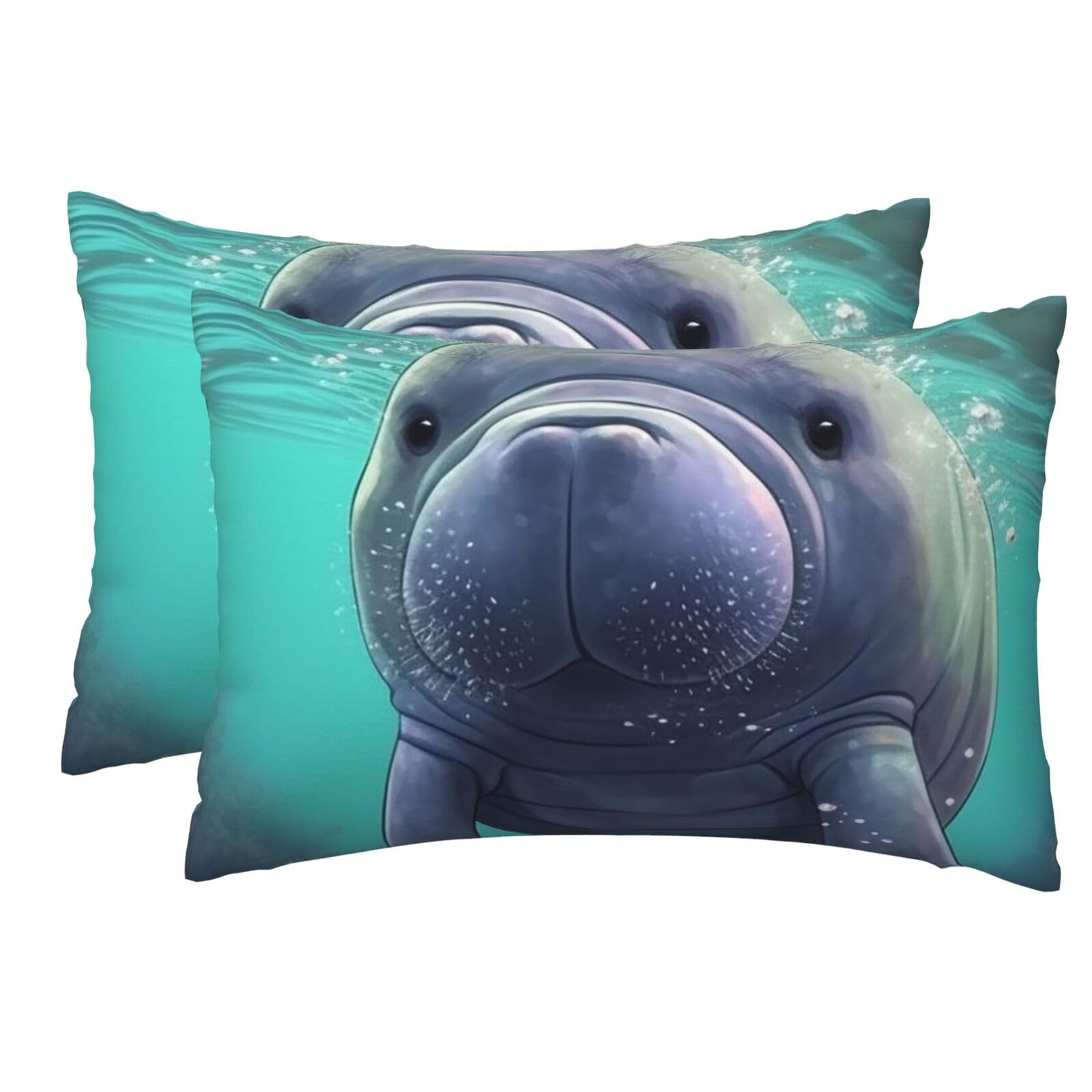 2 Pack Pillow Cases with Hidden Zipper, Soft Breathable Pillow Covers for Hair and Skin, Cute Sea Animal Manatee Pillowcases 12"x18" Bed Pillow Protectors Cover for Sleeping Gifts