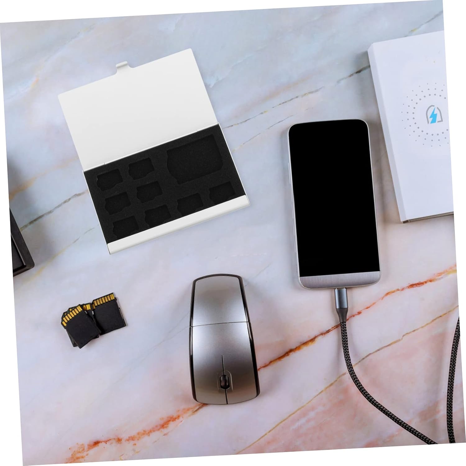 9 Slot Aluminum Alloy Memory Card Carrying Case, Silver Storage