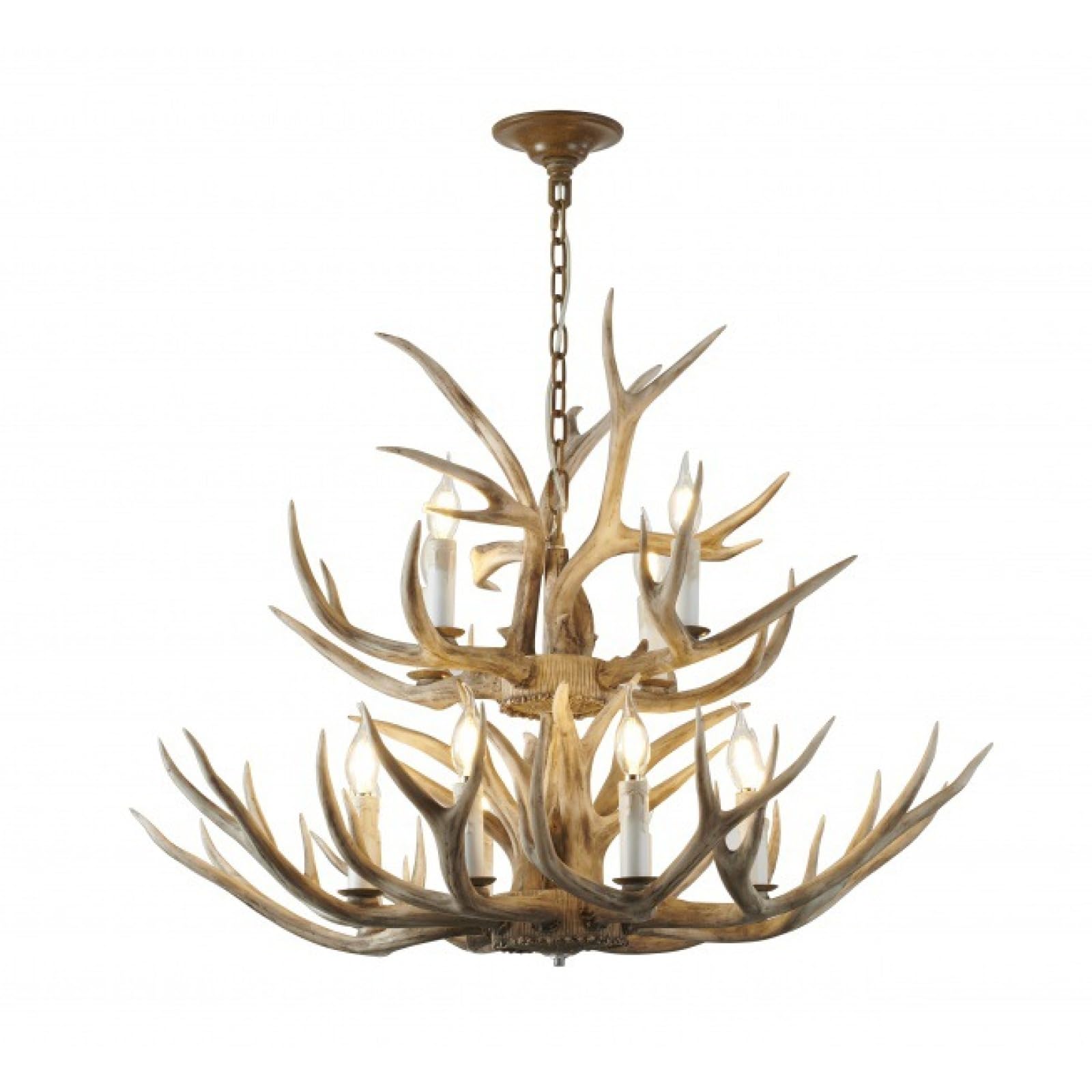 HYJAUSXB Deer Chandelier,6-8 Heads Stag Lamp Rustic Interior Decoration Resin Material,LED Bulbs,Rustic Decoration,Home Lighting Including light bulbs(100 * 75cm, Beige)