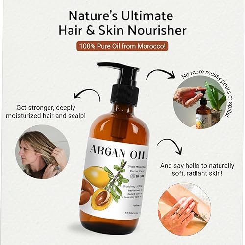Miniatura 3 de Aceite de argán para el crecimiento del cabello, 8 onzas (aceite de argán)  Aceite marroquí 100% puro prensado en frío con bomba  Adecuado para