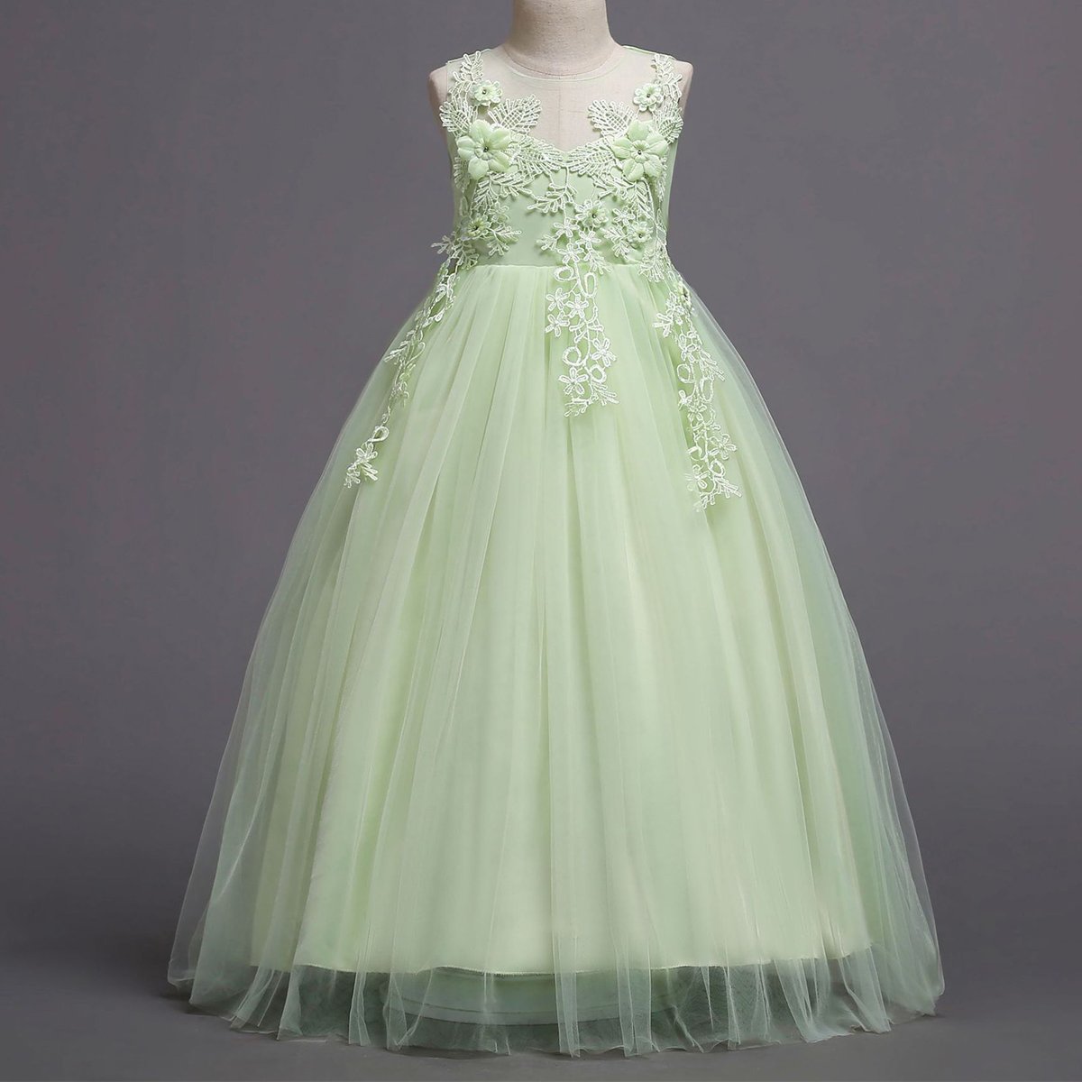 Vestido de niña de Dama De Honor Apliques de Encaje de Tul de Flores Princesa Vestidos de Boda Fiesta Comunión Cumpleaños Bola Pageant Paseo Baile Maxi Cóctel Fotografía Vestir 5-16 Años