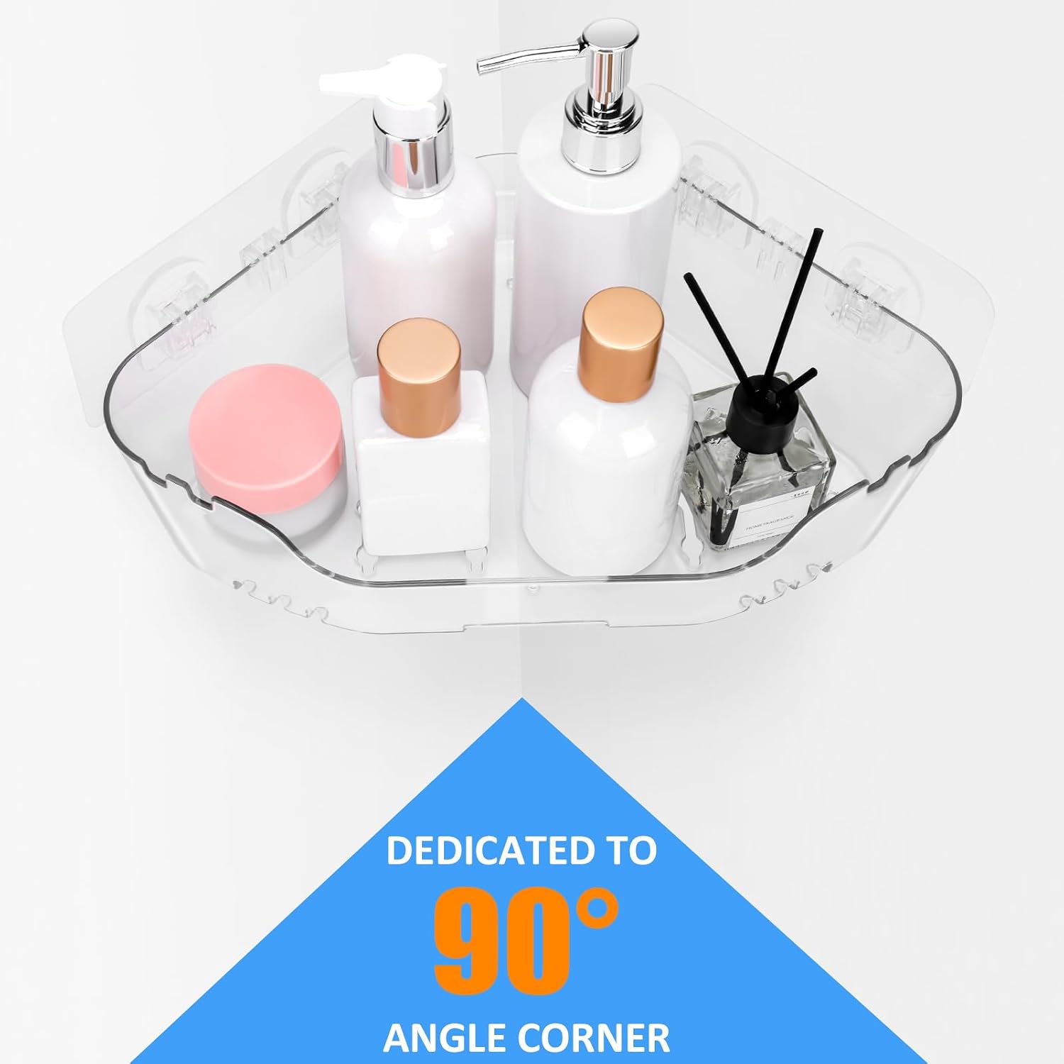 Acrylic Corner Shower Caddy, Strong Adhesive Shower Organizer Clear Wall Mounted Bathroom Shelf No Drilling Basket Rack for Bathroom Kitchen Dorm Toilet