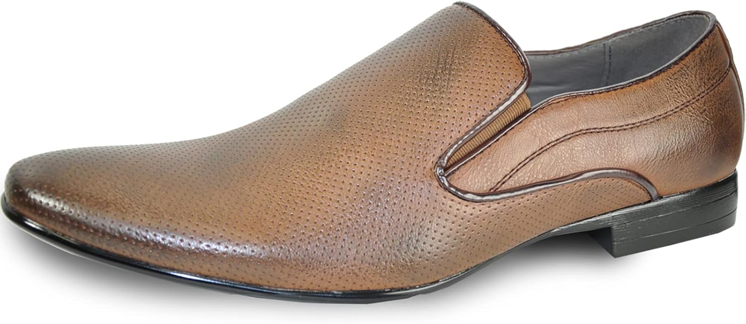 bravo! Men's Fashion Slip On Loafer Klein-3 Dress Shoes Leather Lining Pointy Toe Brown Size 16M