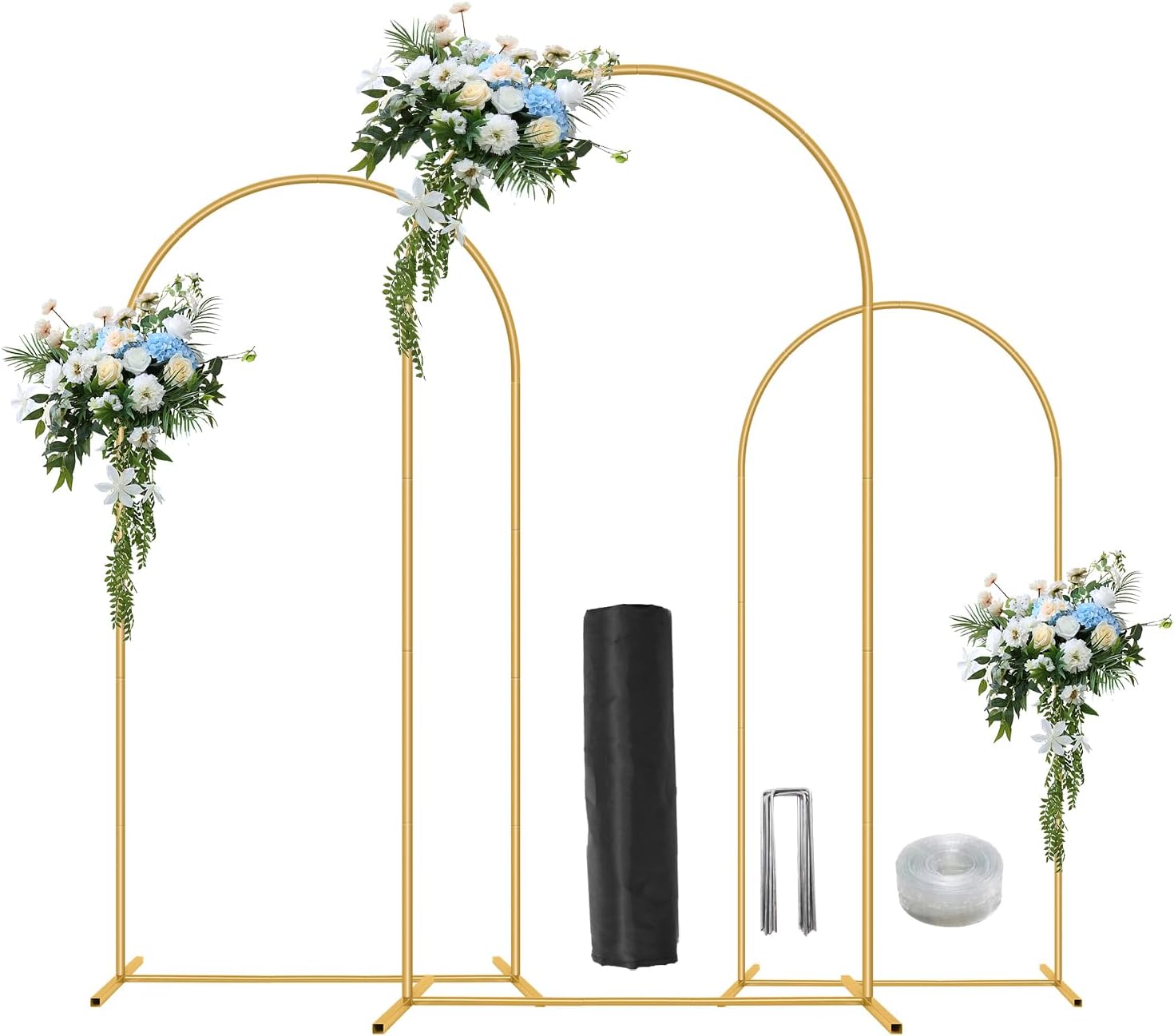 Metal Arch Backdrop Stand Set of 3(6 ft, 5 ft, 4 ft) Party Arch Stands for Wedding, Birthday, Baby Shower, Bridal Shower,Balloon Arched Frame for Garden Decor, Gold Floral Arches Gold 4,5,6 Ft