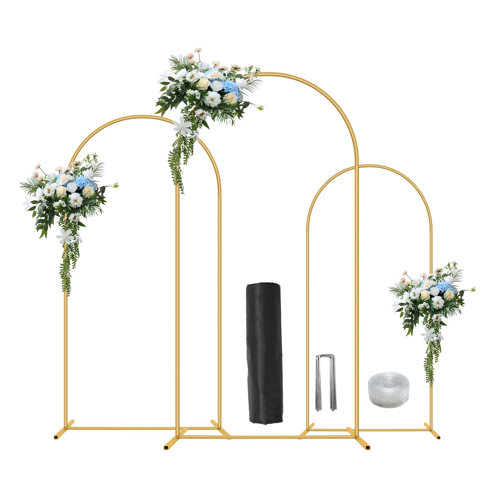 Photo 1 of Metal Arch Backdrop Stand Set of 3(6 ft, 5 ft, 4 ft) Party Arch Stands for Valentines Day, Wedding, Birthday, Baby Shower, Bridal Shower,Balloon Arched Frame for Garden Decor, Gold Floral Arches