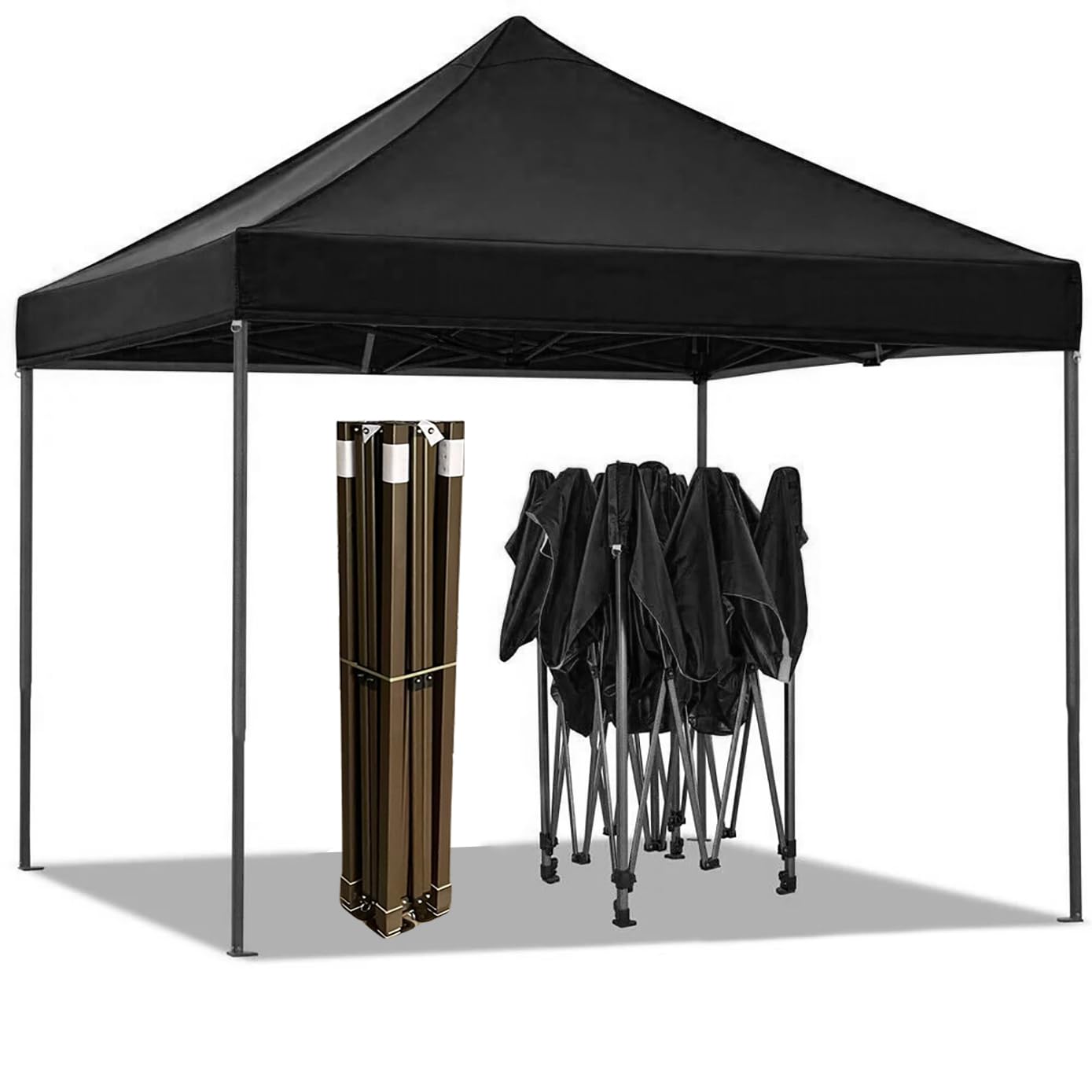 the summer 10x10 feet premium heavy duty (brown frame) pop up foldable canopy tent with 4 side open, gazebo tent for outdoor garden,event, picnic, lawn, terrace & promotional (26 kg) (black)