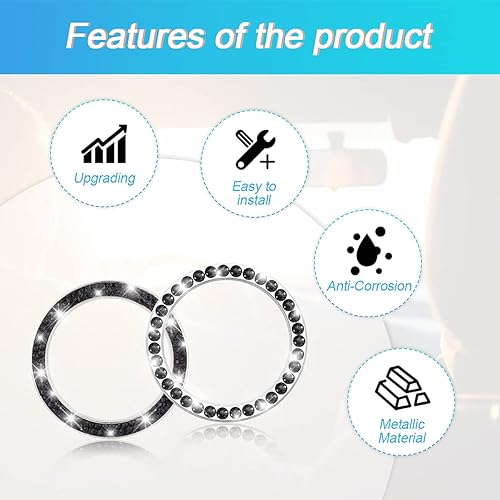 Miniatura 3 de Calcomanía de anillo de arranque de automóvil con diamantes de imitación, 1 de fila única y 1 de doble fila para el botón de arranque o ignición con