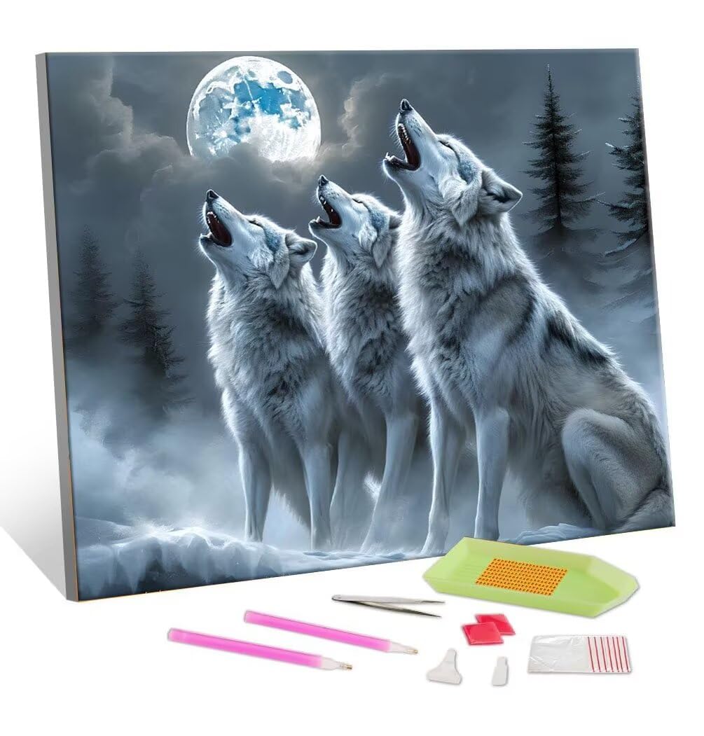 DIY Malarstwo diamentowe 5D, sztuka diamentowa, księżyc, wilk, zestawy dla dorosłych, sztuka ze strasu, haft, artykuły rzemieślnicze, dla dzieci i dorosłych, idealna dekoracja ścienna do domu,