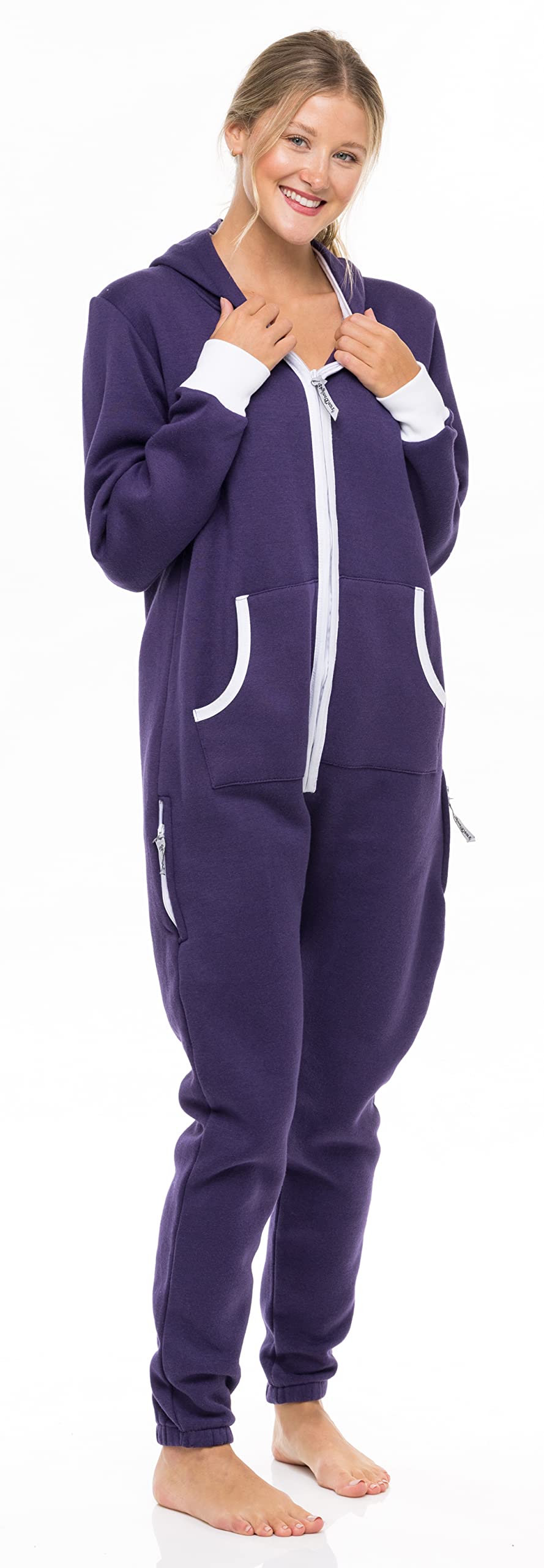 Skylinewears Women's Fleece Non-Footed One Piece Onesie Adult Hooded Pajamas Ladies Jumpsuit