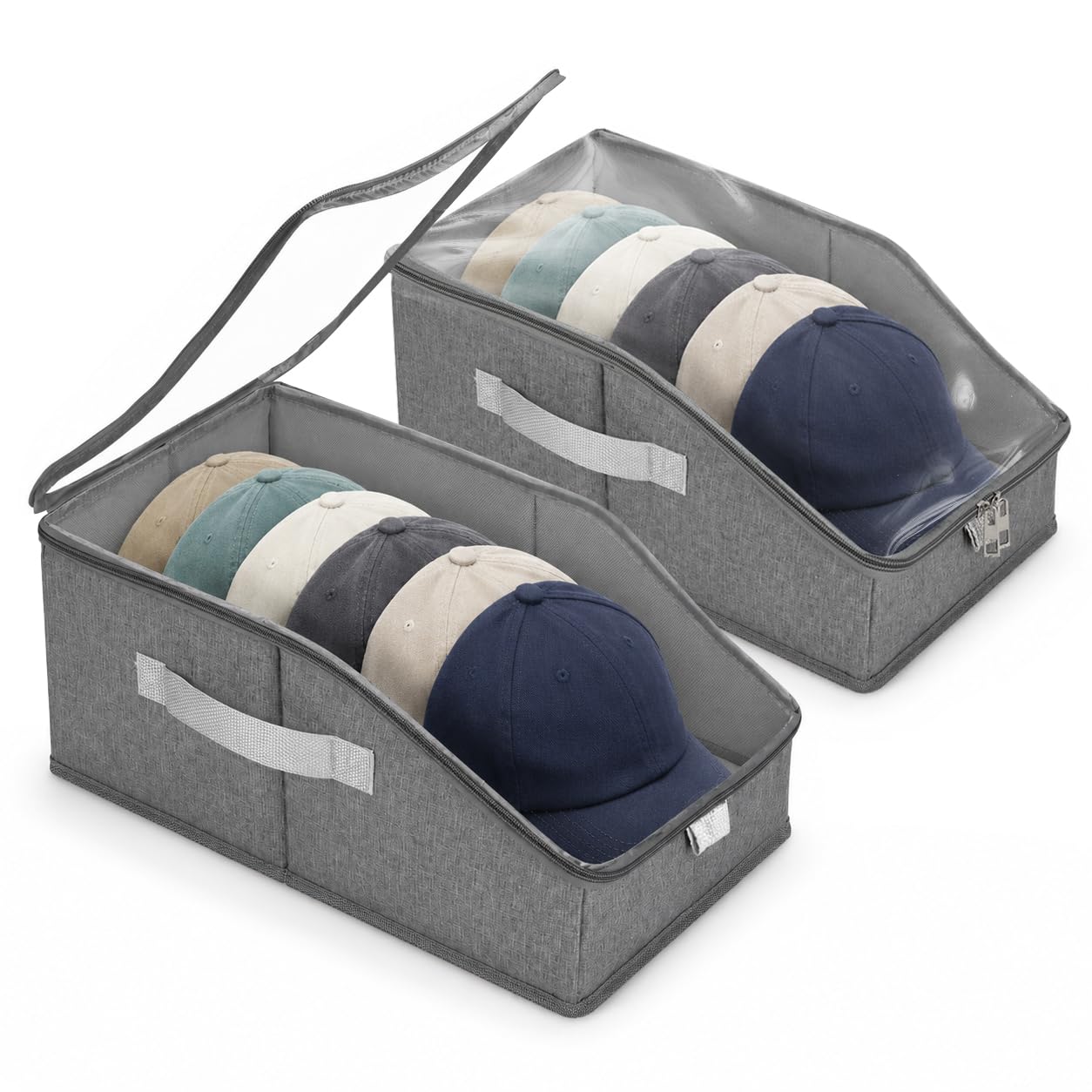 Yeria Baseball Cap Storage Box, Stackable Hat Organiser, Clear Window