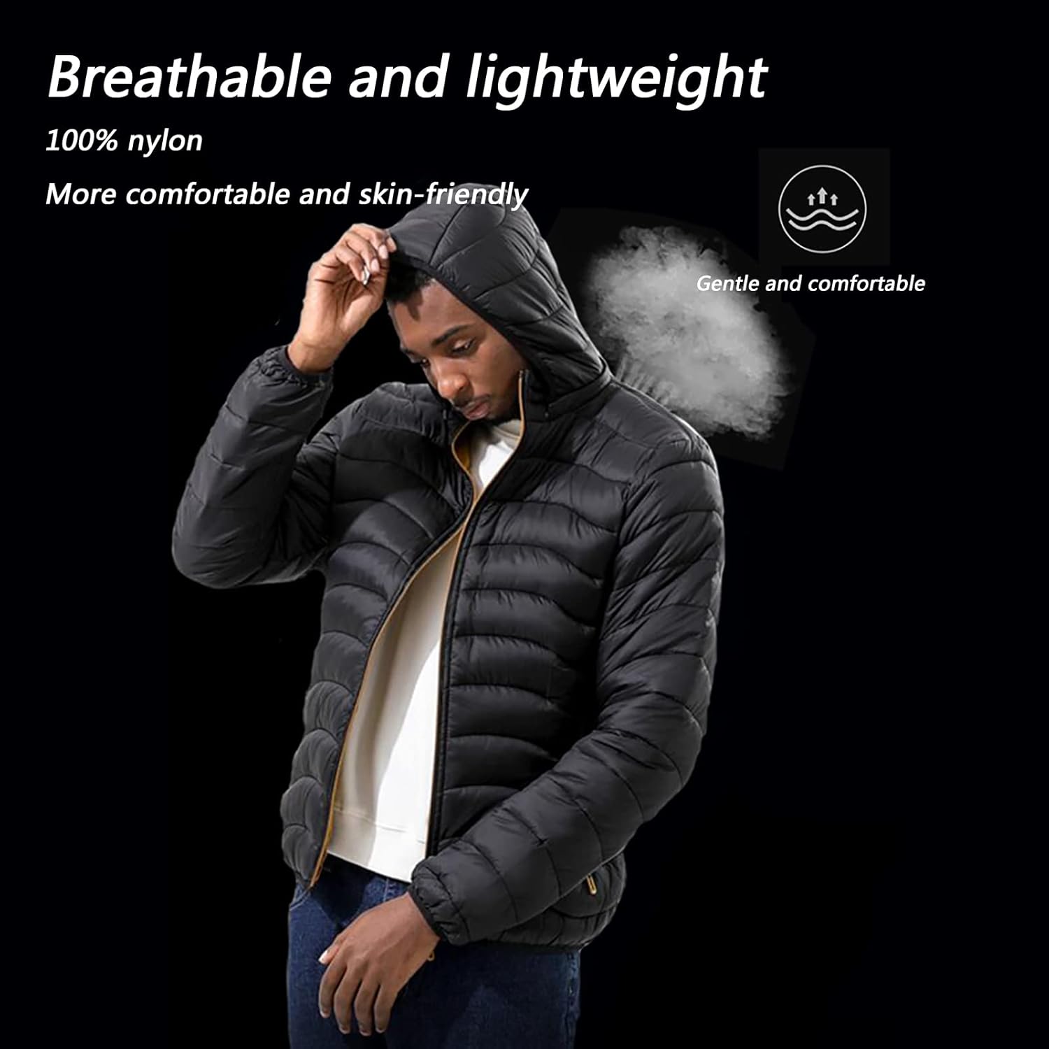 Men's Down Hooded Jacket Lightweight Puffer Jacket Winter Coat for Men Down Quilted Jacket Heavy Puffer Coat