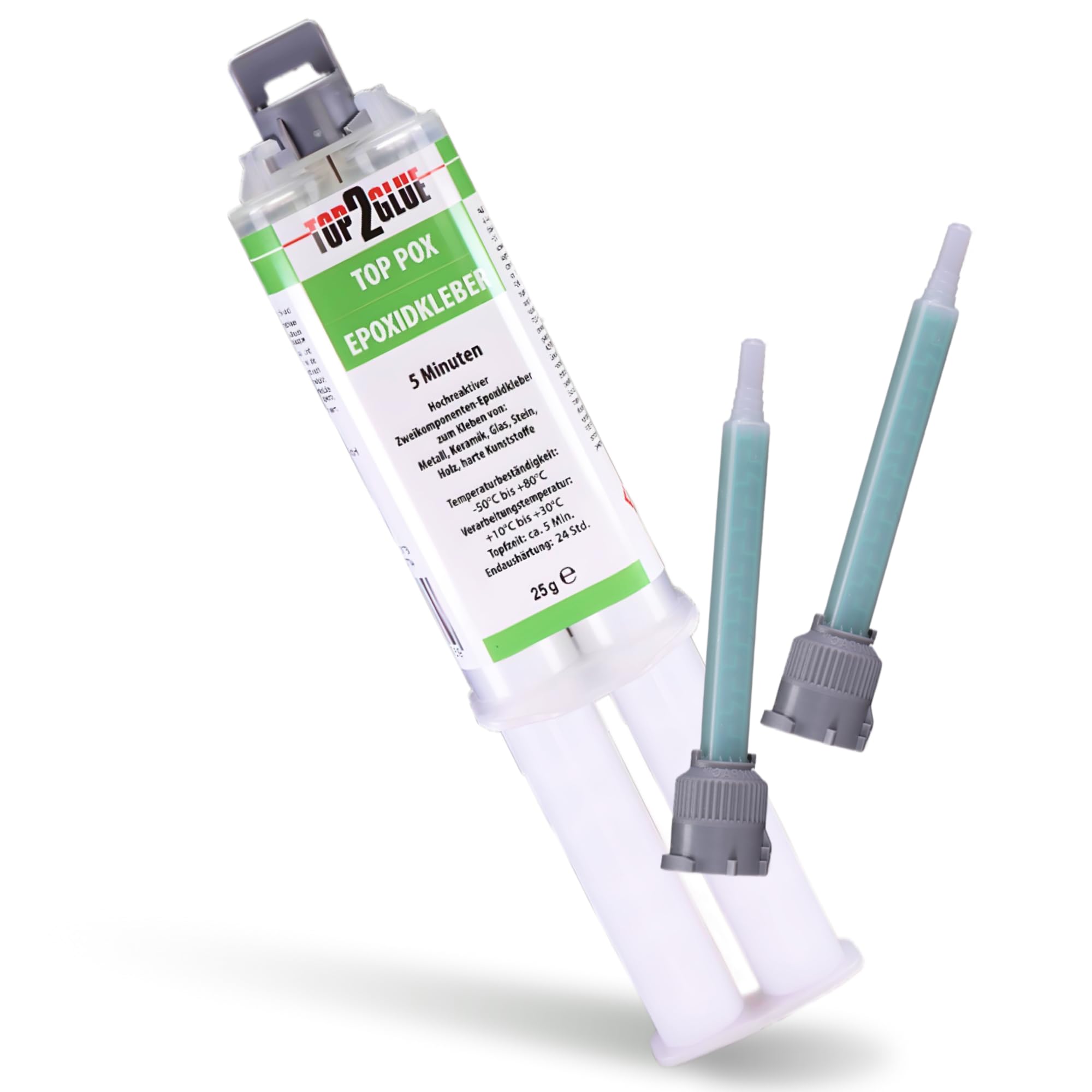 Top2Glue Zweikomponenten-Klebstoff | Epoxidharz Kleber | 5 Min Harz, 25 g Doppelkammerspritze
