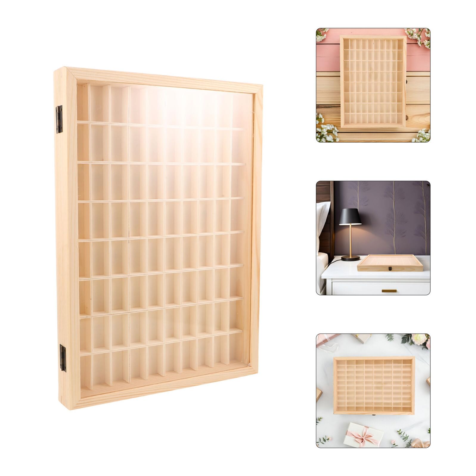 Elegante Holz Aufbewahrungsbox mit Transparentem Sichtfenster und 80 Fächern zur Präsentation von Mineralien und Kristallsammlungen für Ausstellungen und Schule