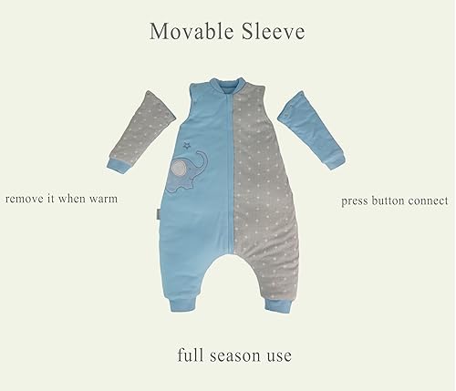 Miniatura 4 de Saco de dormir para bebé con pies (2-4t) cálido de 2.5 tog con manga movible para niños pequeños, manta portátil con pierna para caminar, saco de