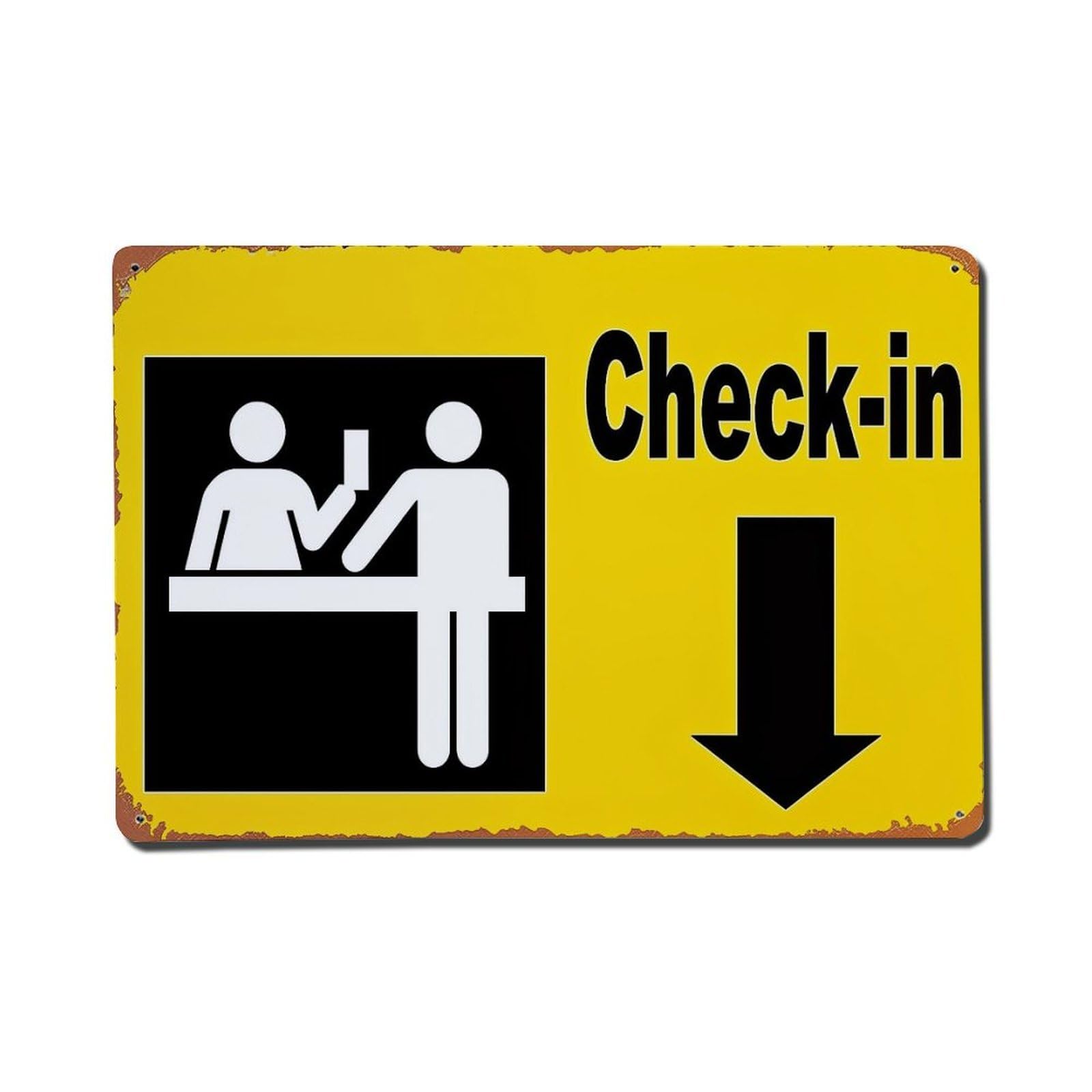 Check In Sign With Arrow Retro Metal Tin Sign, Vintage Decor Art Poster for Bar, Home, Man Cave, Kitchen, Laundry Room Gift 8x12Inch