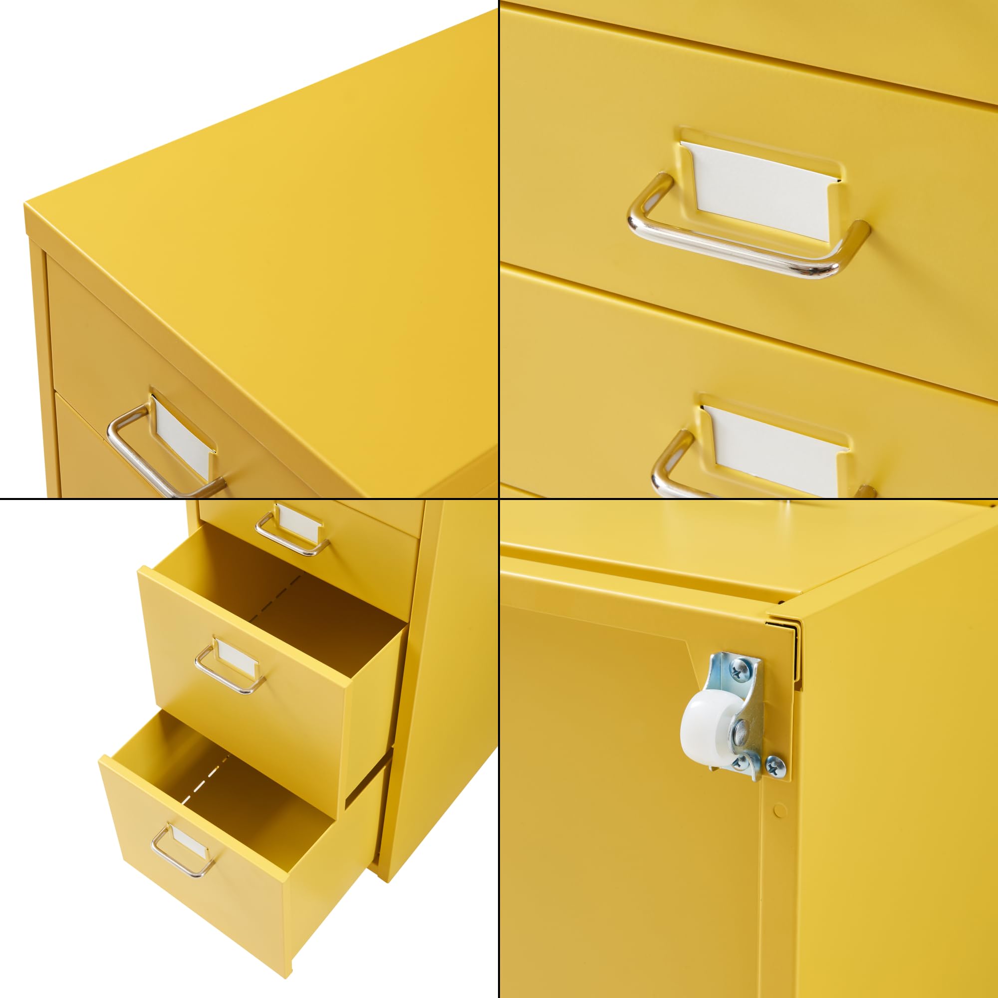 [en.casa] Cassettiera in Acciaio con Rotelle Mobile Archivio Schedario 109 x 28 x 41 cm cm Mobile da Ufficio con 8 Cassetti - Giallo