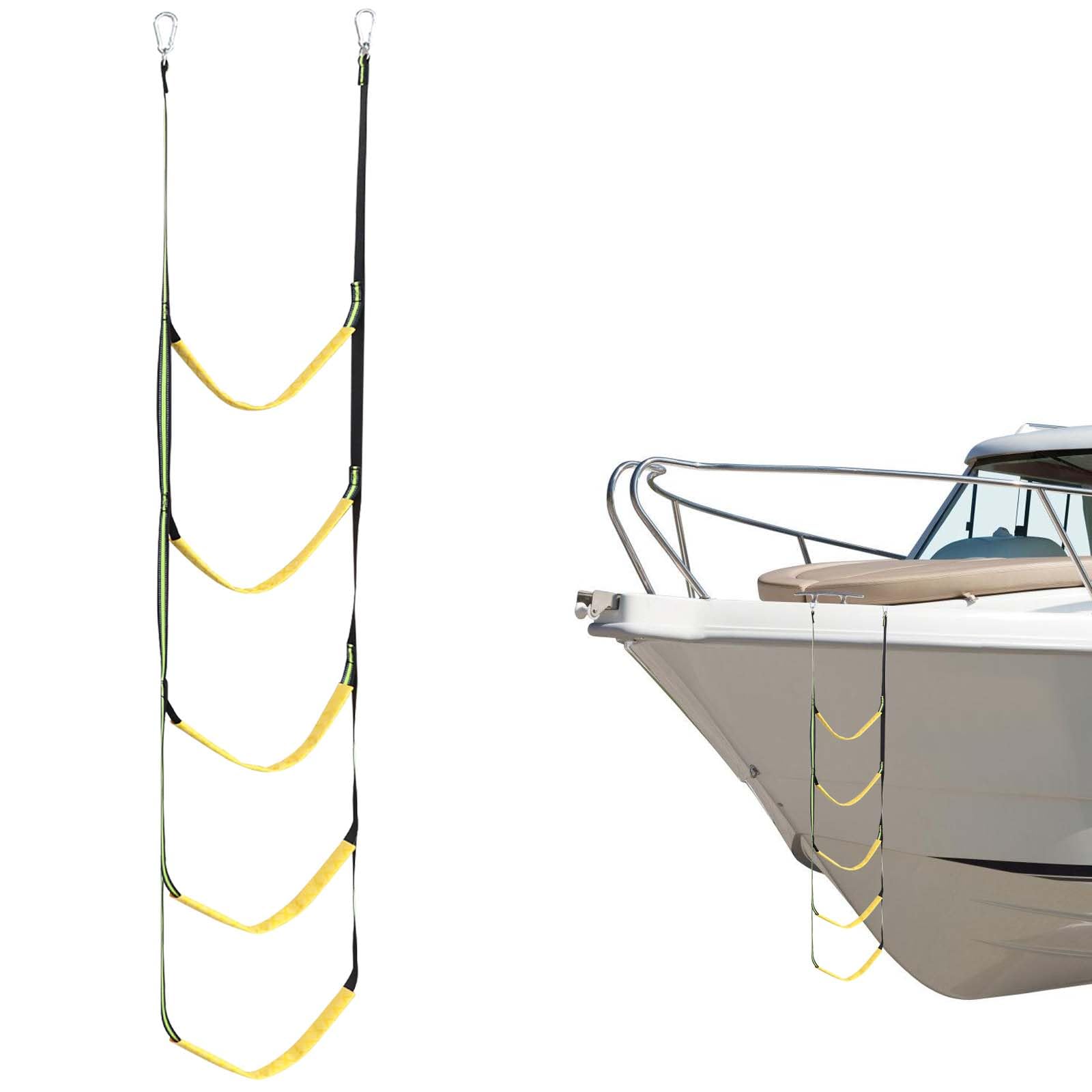 GOMETY 5 Tier Boat Ladder, Marine Mesh Ladder, Folding Ladder for Kids, Adults, Sailboats, Inflatable Boats, Kayaks