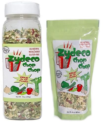 Zydeco Chop Chop Cajun Criole Seasoning Base de recarga Contiene 1 cada uno de 10 onzas contenedor y 8 oz bolsa de recarga
