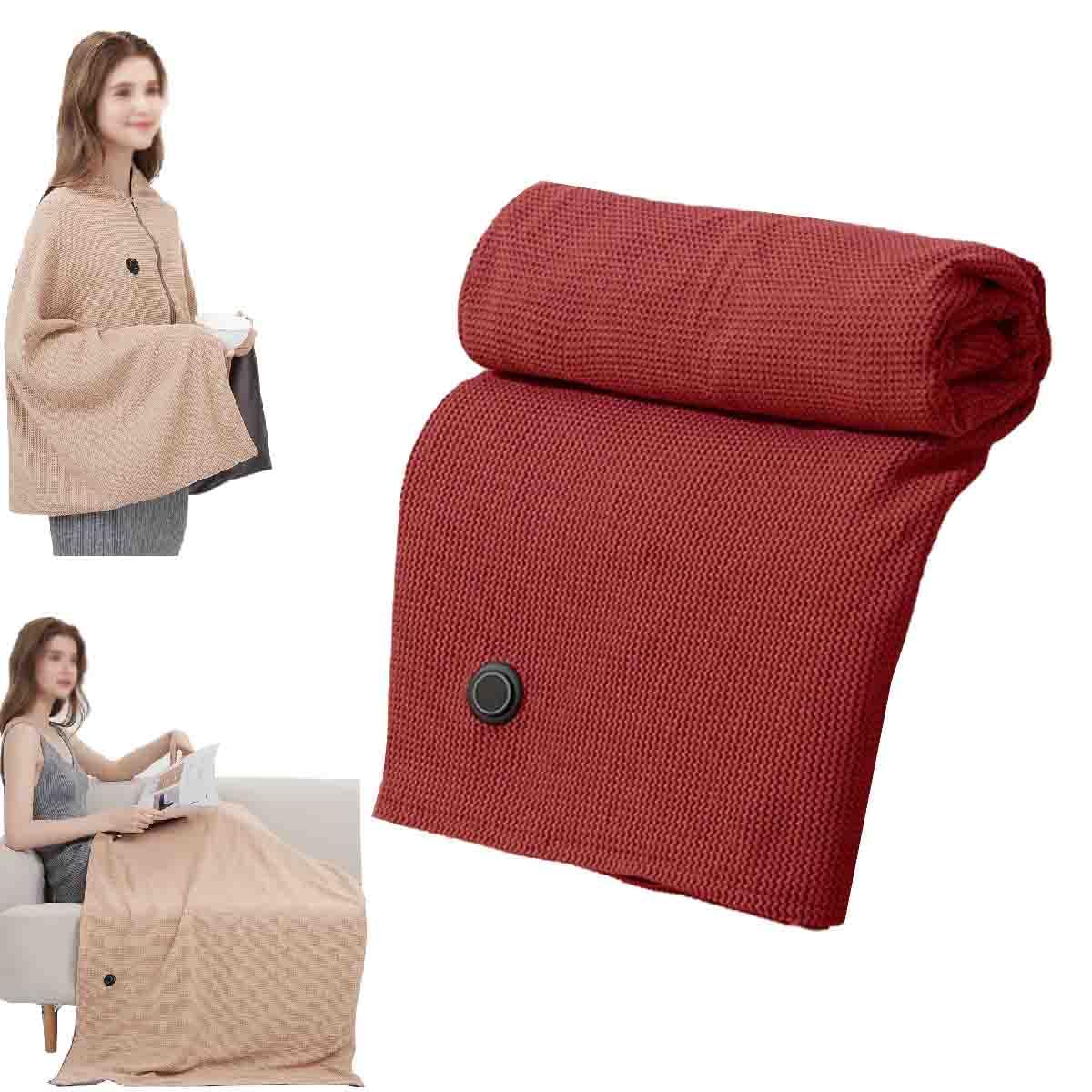 Generico Coperta Riscaldata Portatile Indossabile,Usb Scialle Riscaldante Elettrico Con Cerniera,3 Temperature,Morbida Termocoperta Lavabile Per Casa,Ufficio,Auto,Campeggio (Rosso)