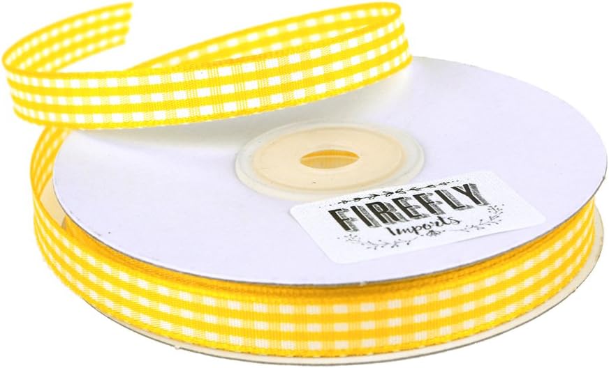 Polyester Gingham Ribbon, 3/8-Inch, 25 Yards (Yellow)
