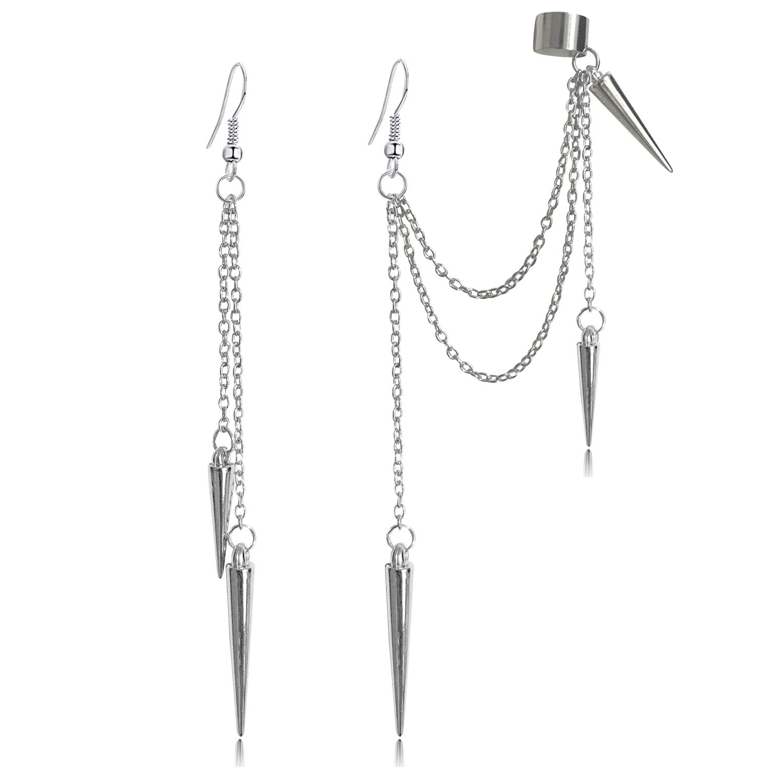 Aretes de cadena larga con borla larga estilo punk negro 316L, estilo vintage, steampunk, engranaje, clavos, trepadores, colgantes, para hombres y mujeres, unisex, Metal, N/P