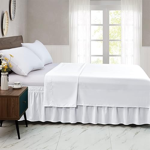 Miniatura 6 de Falda de cama King, con volantes antipolvo para cama de tamaño King, fácil ajuste con caída a medida de 15 pulgadas, falda de cama elástica