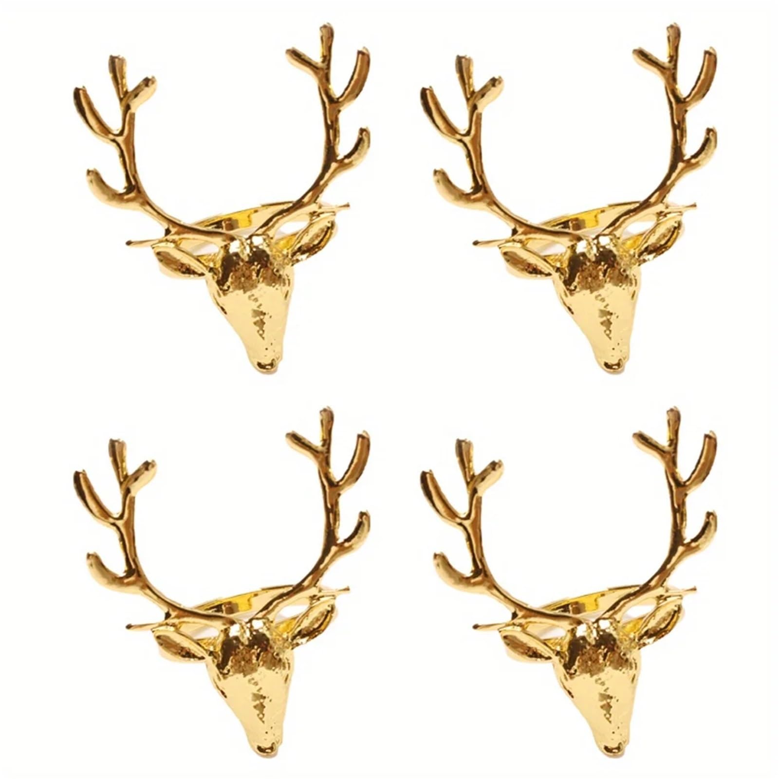 Lot de 48 ronds de serviette en forme de tête d'élan de Noël - Décoration de table de salle à manger (doré)