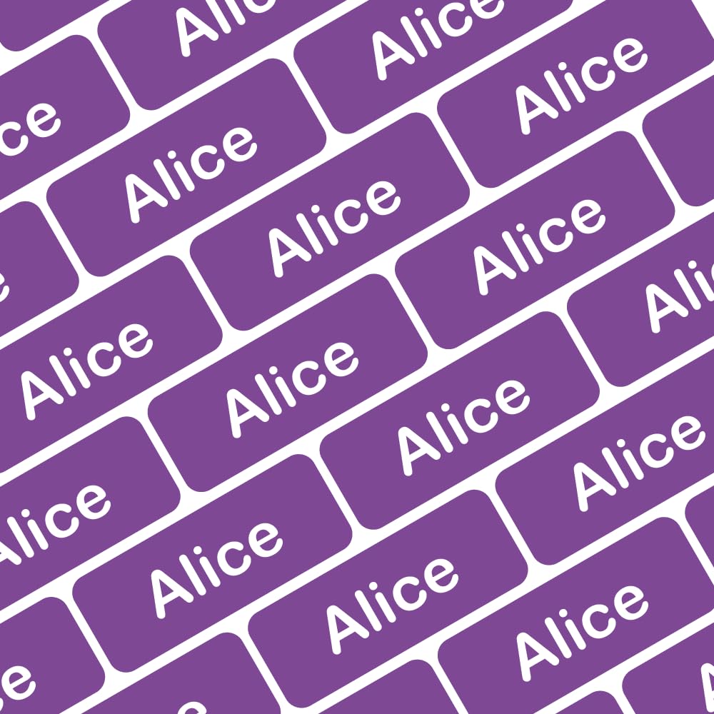 My Nametags® 175 Mini Name Stickers Pack | Personalised Small Labels for School Supplies Like Pens, Pencils, Markers & Other Stationery | Waterproof No-Iron Mini Tags for All Ages | Purple