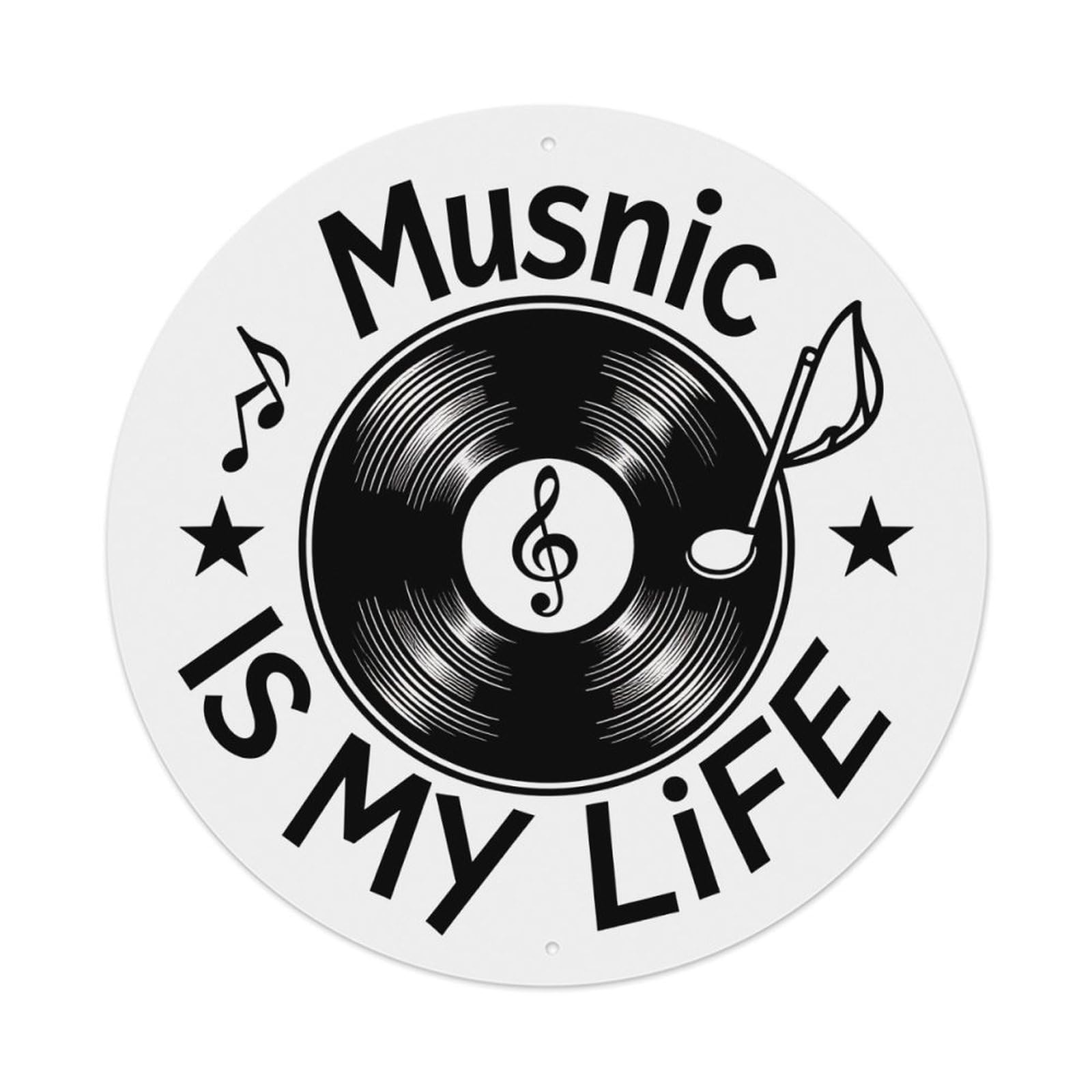 Music Record Note Stars Life Round Tin Sign Vintage Metal Poster, Home Bar Garage Man Cave Cafe Indoor & Outdoor Wall Decoration 8x8Inches