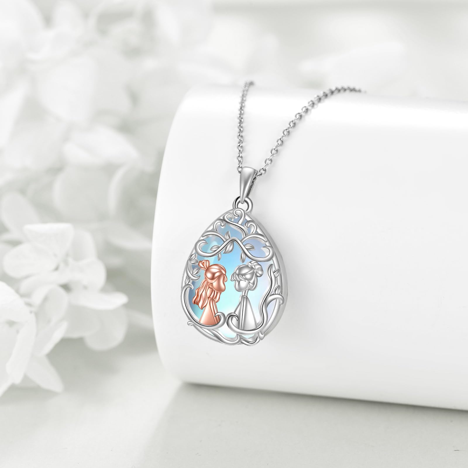YFN Cadena para madre de plata de ley 925, collar para madre, regalo para el día de la madre para mamá, regalo de cumpleaños, Medio, Plata esterlina, Piedra lunar