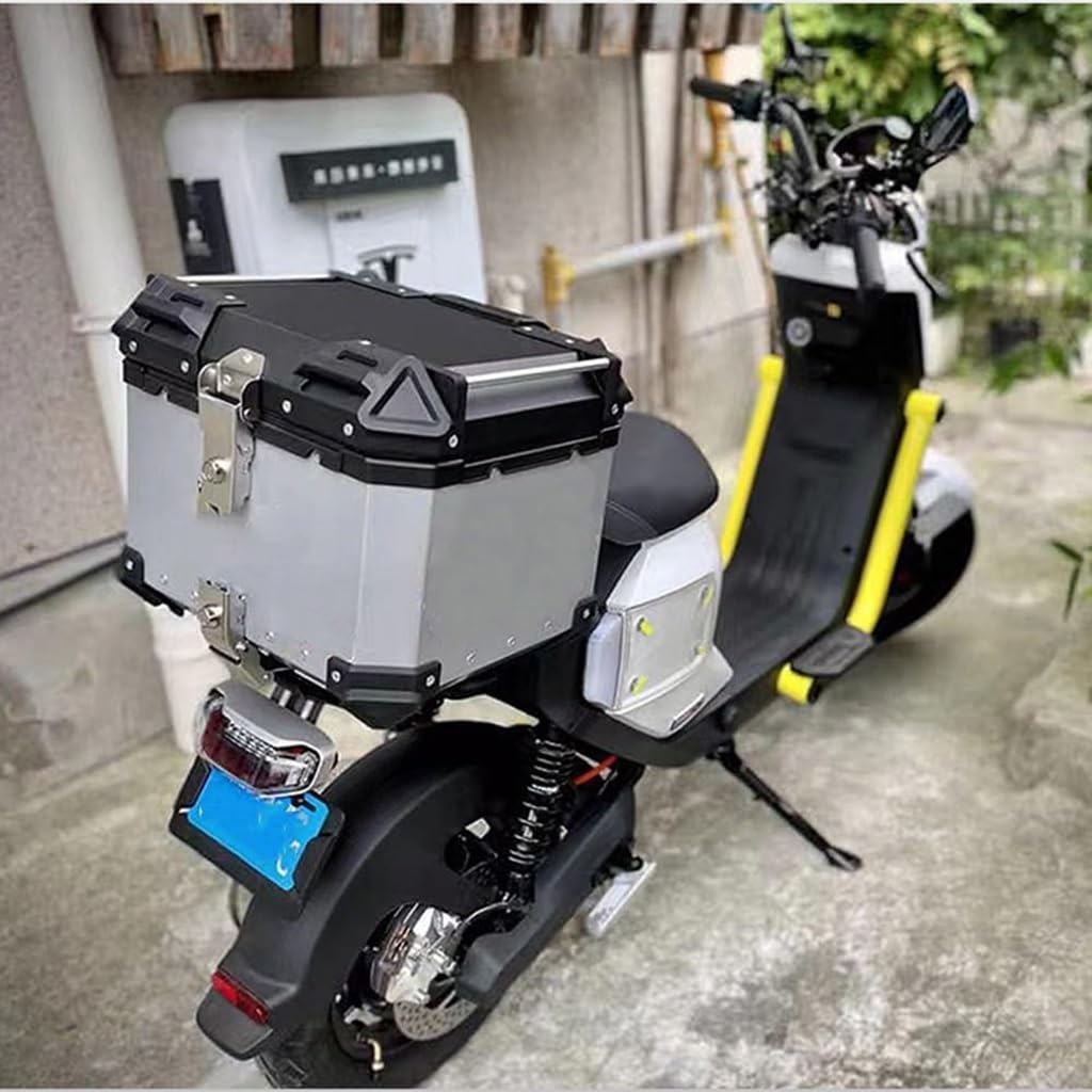 Alluminio Baule Da Moto - Top Case Universale Bauletto Per Moto 28L 36L 45L 55L 65L 80L 100L, Valigia Topcase Con Piastra E Kit Di Montaggio(Silver,28L)
