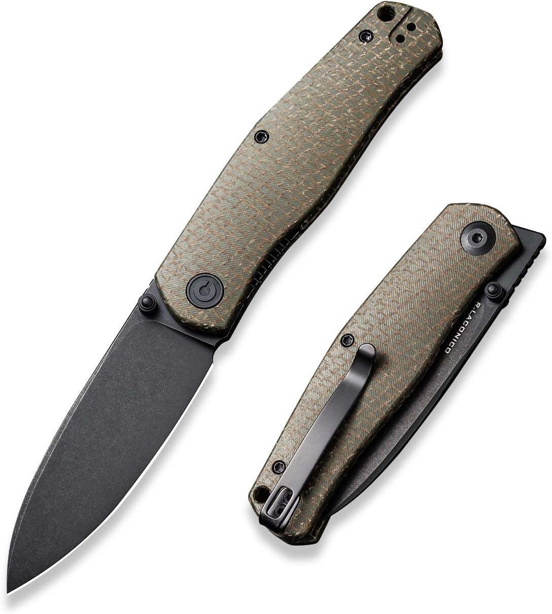 Sokoke Folding Knife, Ray Laconico Pocket Knife for EDC, 3.35" 14C28N Steel Blade Burlap Micarta Handle Thumb Stud Opener Front Flipper Utility Knife C22007-2