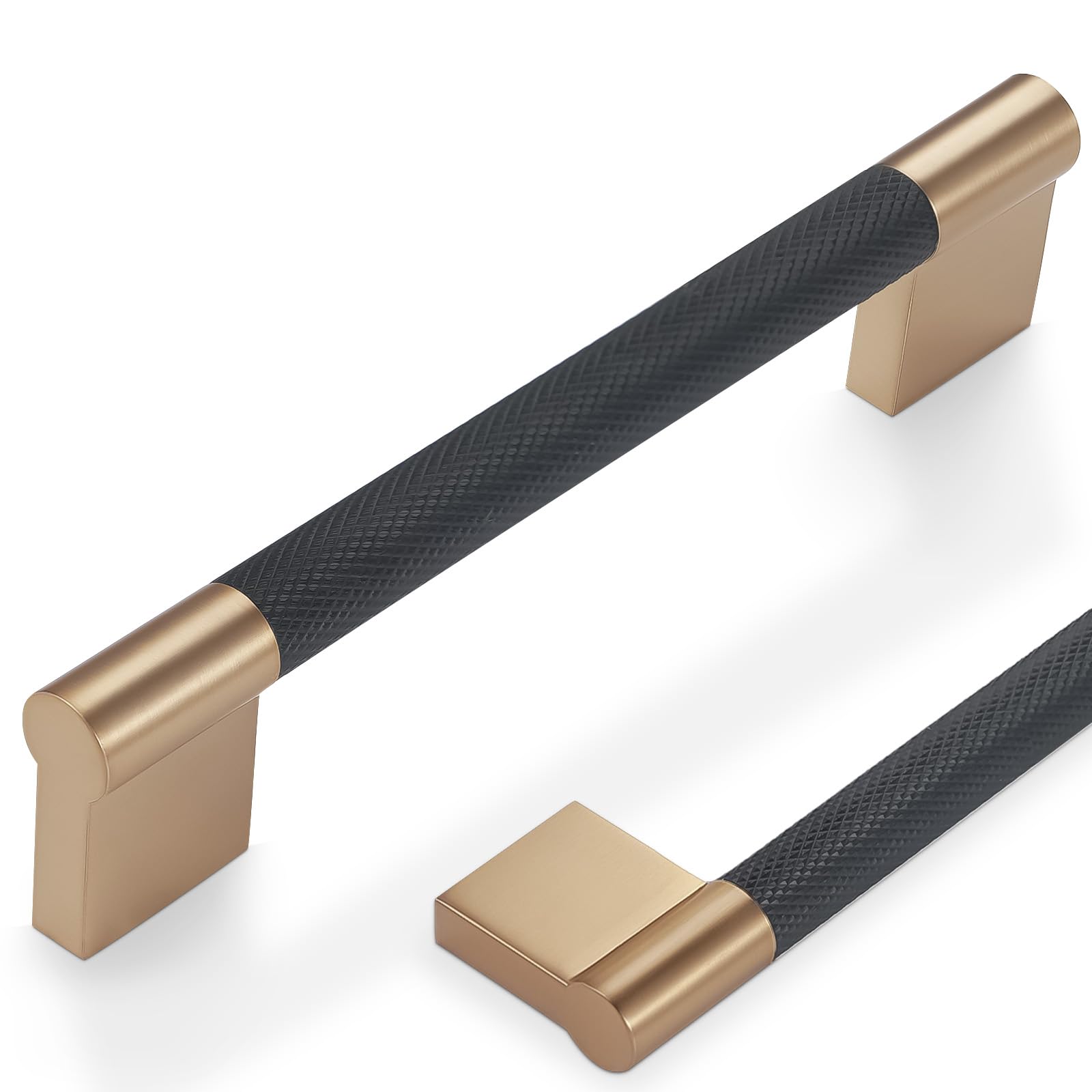 POVEFONK 10 Pack 6-5/16 Inch (160mm) Black and Champagne Copper Cabinet Handles - Knurled Pulls for Kitchen Drawers and Cabinets - Hardware