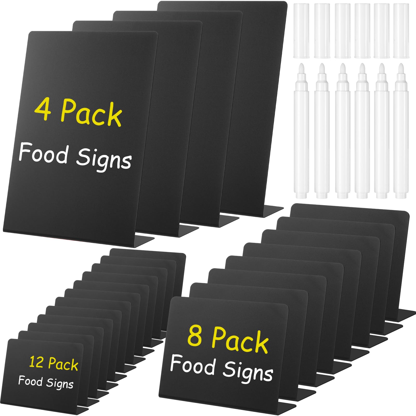 Outus 24 Pack Mini Chalkboard Signs for Food Mutli Sizes Food Labels for Party Buffet with 6 Chalk Marker Small Table Sign for Birthday Kitchen Bakery