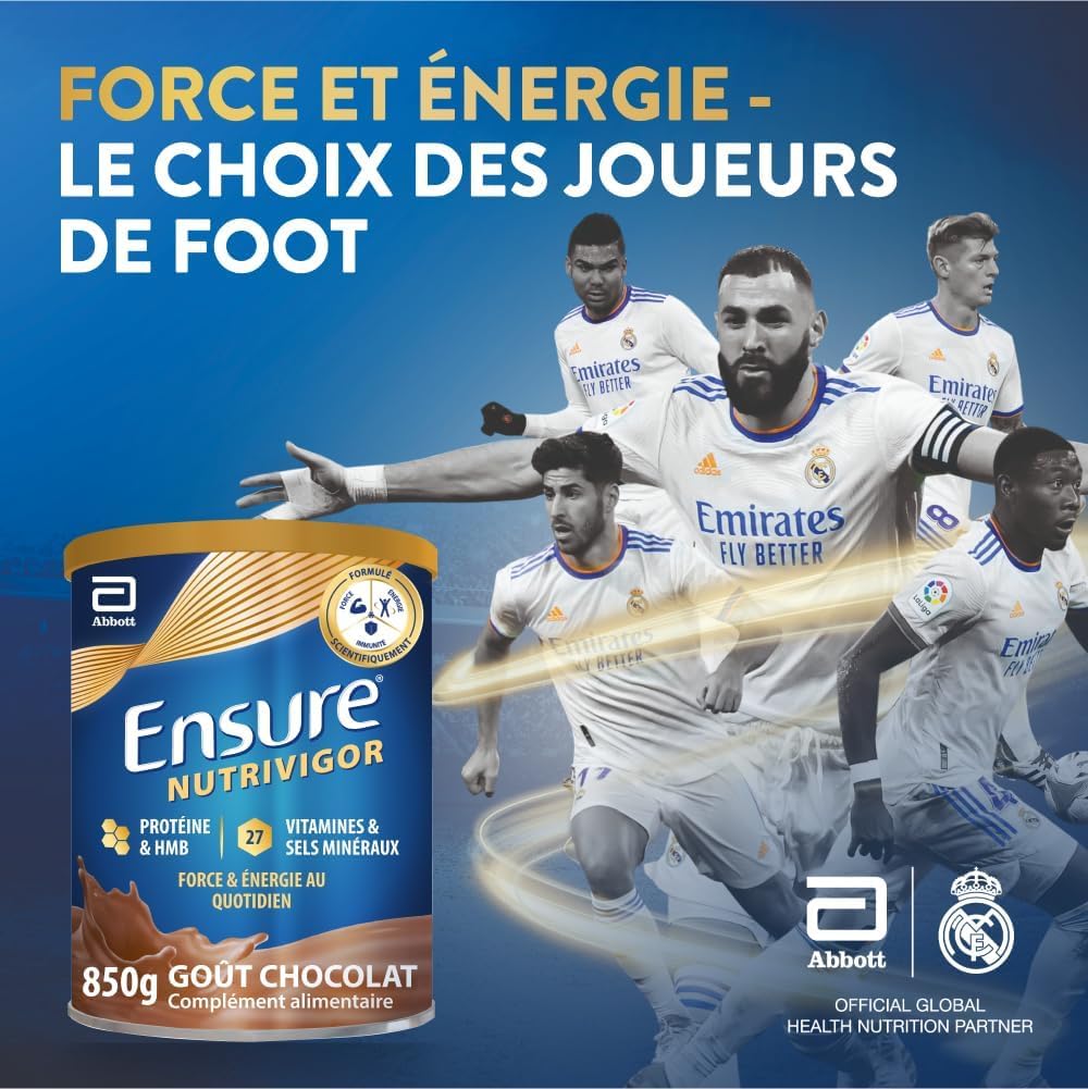 Ensure NutriVigor Chocolat & Fraise 850g - Complément alimentaire avec protéines, 27 vitamines et minéraux et HMB - Pour une alimentation saine et équilibrée - 1x Chocolat 850g + 1x Fraise 850g