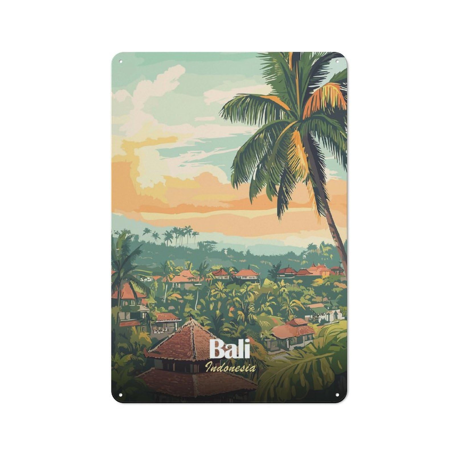 Junmoney Style-12 Metal Sign 30X20cm With Bali Indonesia Travel (3) For Hallway Wall, Retro Decor, Gift For Hallway Decor Lovers During The Christmas Season