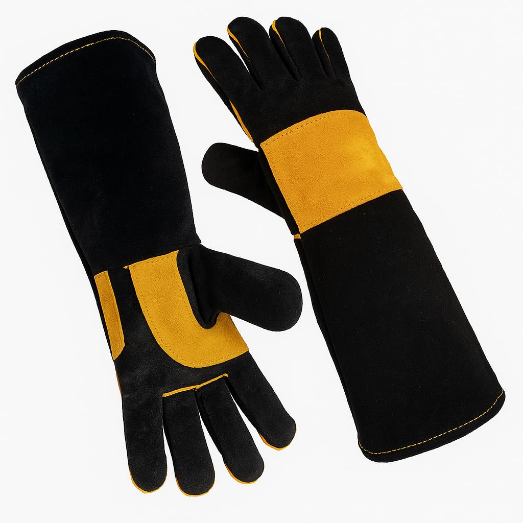 Heavy Duty Durable Heat Resistant Welding Leather Works Fire Resistant Gloves Made in India Leather Safety Gloves (Black, Pack of 1 Pair)