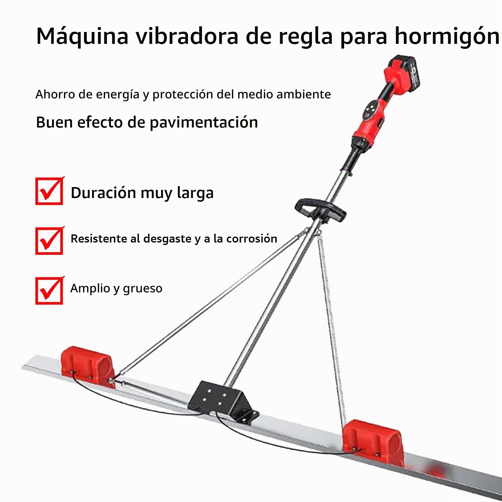 Herramienta Vibra para Acabado de Hormigón con Regla Eléctrica, Kits de Regla sin Cable, Vibración de Doble Frecuencia, para Construcciones Viales 2*Battery-2M
