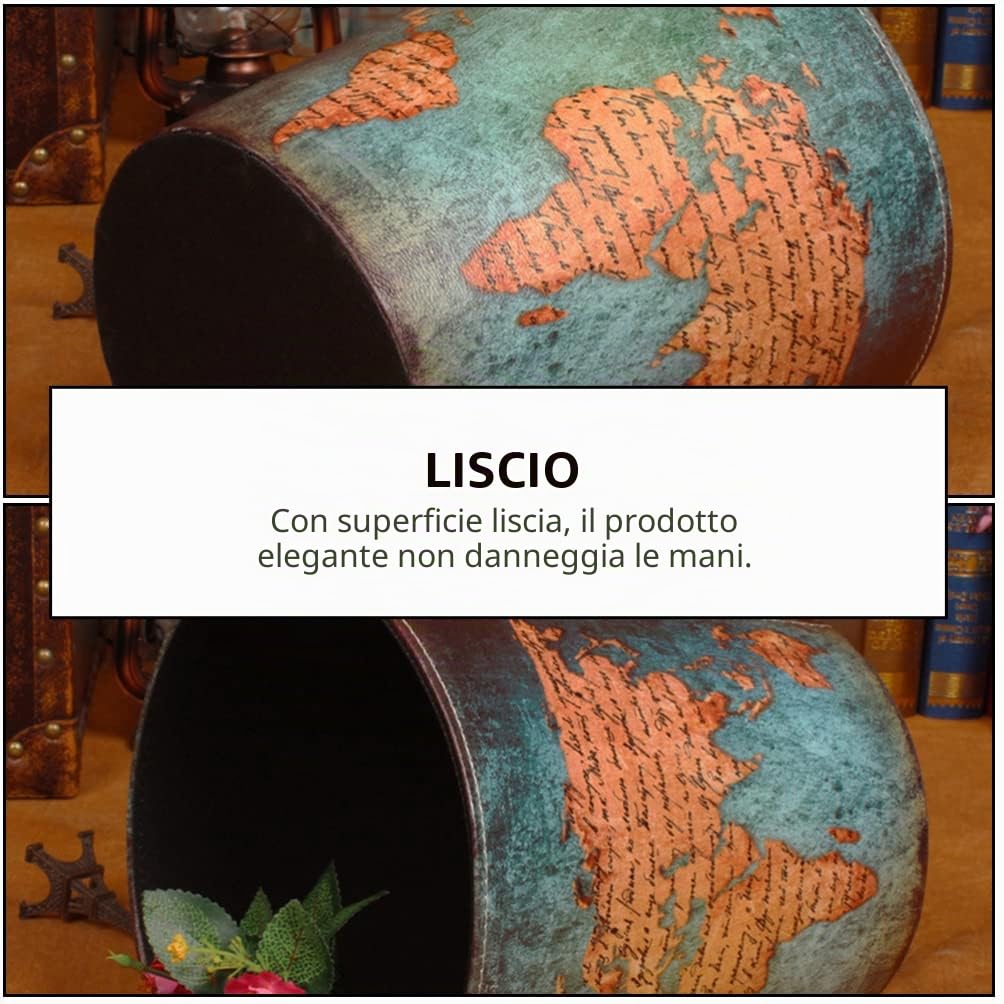 Cestino Getta Carte Vintage Decò 1 Pezzo in Pelle Pu | Struttura Cartone, Superficie Liscia, Apertura Ampia, per Lavanderia e Ufficio